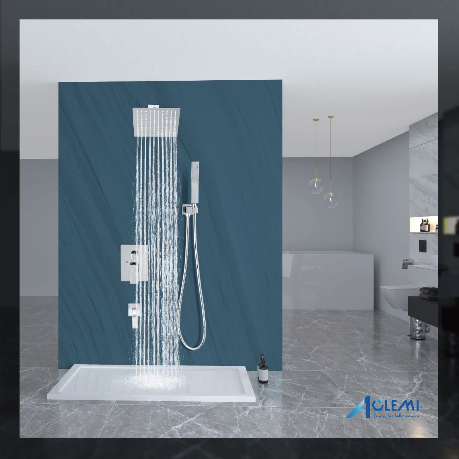 Luxury Aolemi Rainfall Shower System Combo Set - 8 Inch Polish Chrome Shower Head, Handheld Shower, Tub Filler & Wall Mount Mixer Faucet with Rough-in Valve | Perfect for Modern Bathroom Renovation & Spa-Like Shower Experience