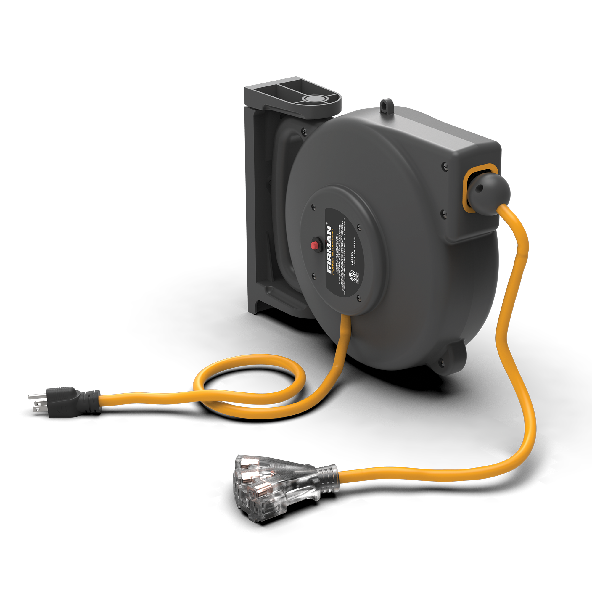 Retractable Extension Cord Reel - 15ft Heavy Duty Power Cord with 3 Outlets, Automatic Rewind, Wall Mount - Perfect for Garage, Workshop, Home & Office Use