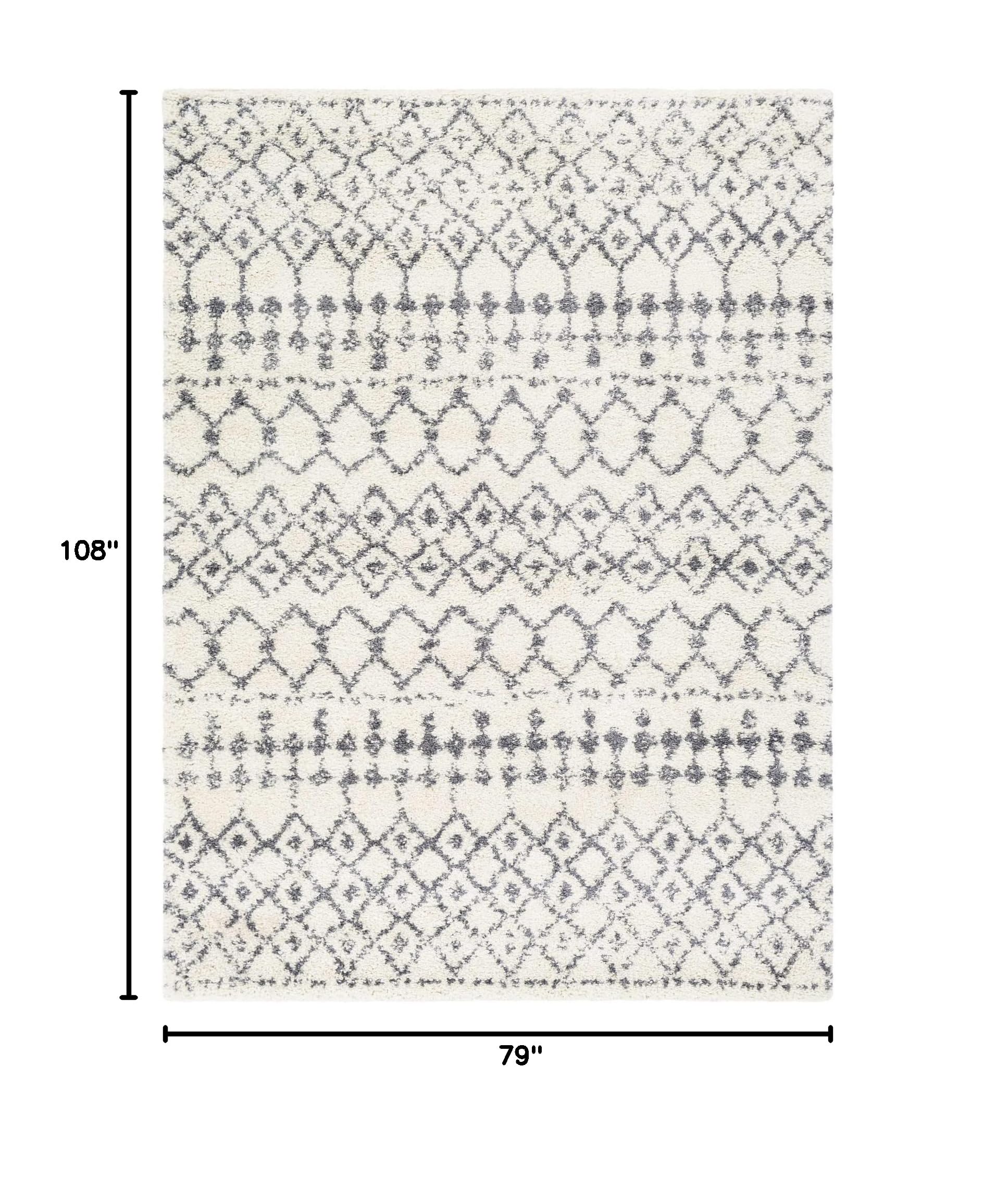 Mark&Day 6x9 Occitanie Global Shag Area Rug - Soft Plush White Carpet for Living Room, Bedroom, Kitchen (6'7