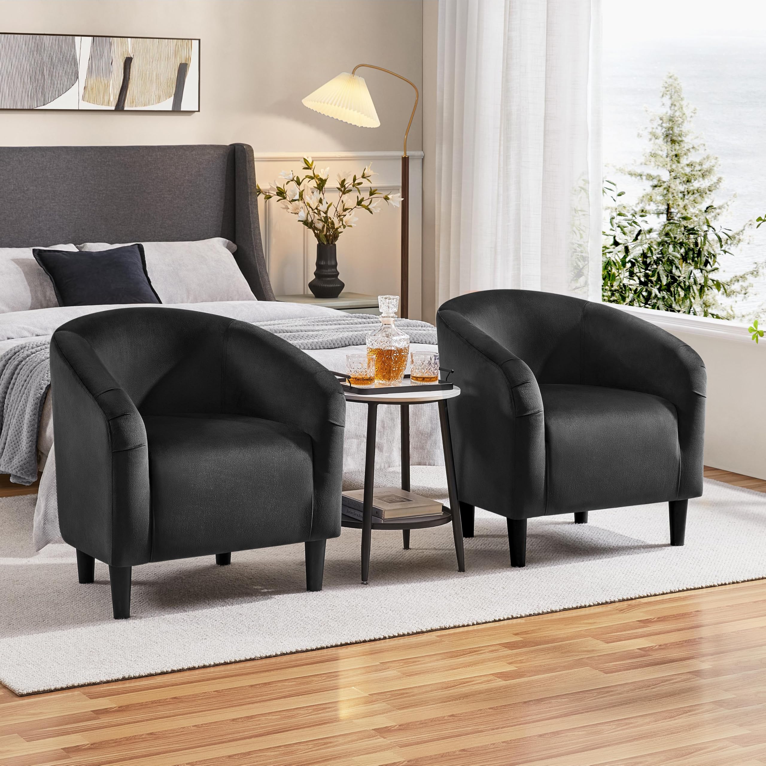Yaheetech Modern Velvet Barrel Chair - Comfy Accent Armchair for Living Room, Bedroom, Office - Stylish Club Sofa & Vanity Chair for Small Spaces (Black) - Perfect for Reading Nooks, Home Offices & Cozy Corners
