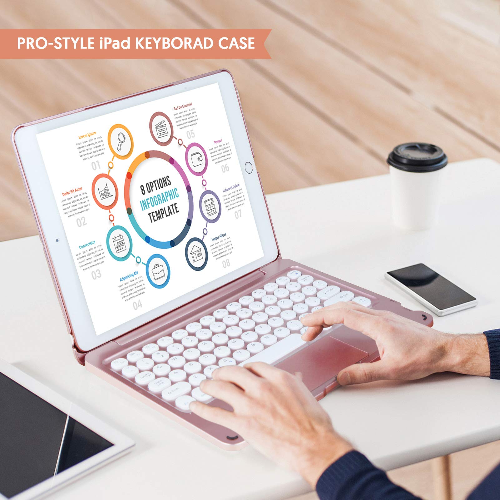 Bluetooth Keyboard Case with Touchpad for iPad 9th/8th/7th Gen, iPad Air 3rd & iPad Pro 10.5