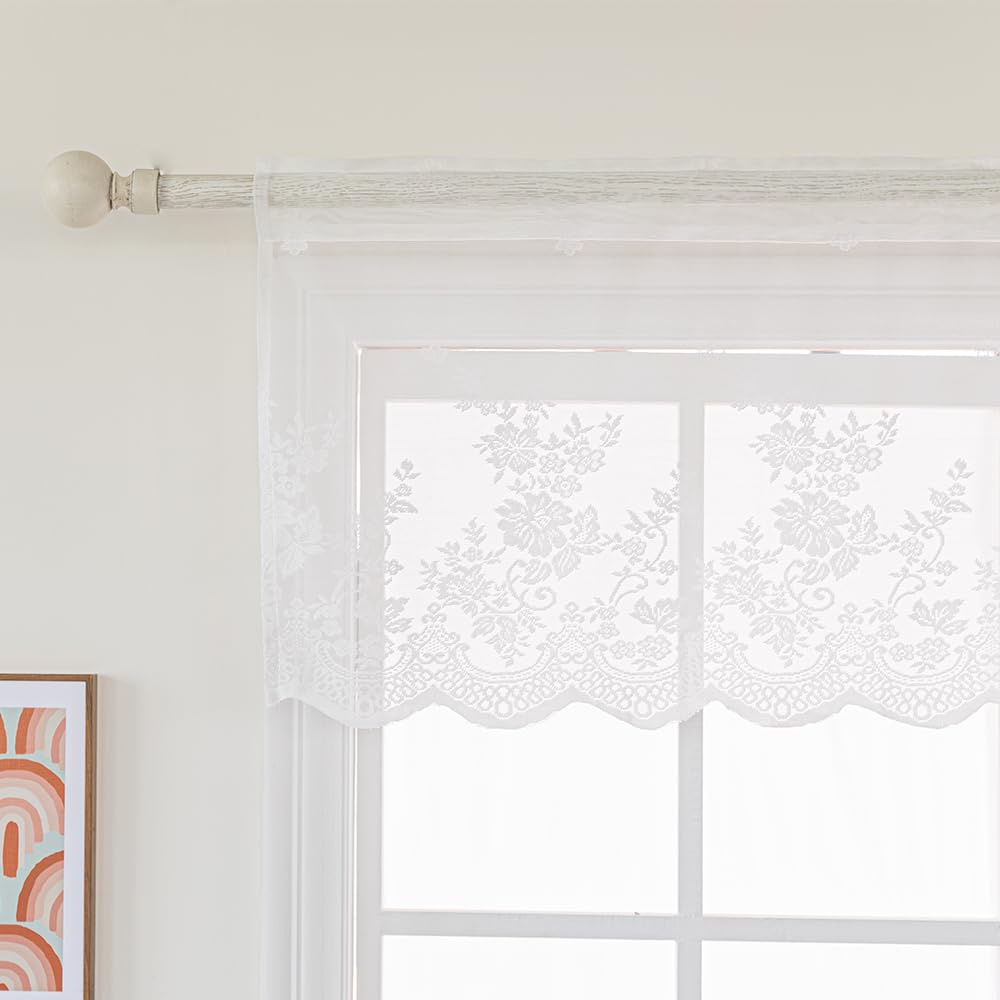 AOKQYA White Lace Valance Curtains 18 Inch Length, Farmhouse Style Kitchen Window Curtains for Cozy Home Decor