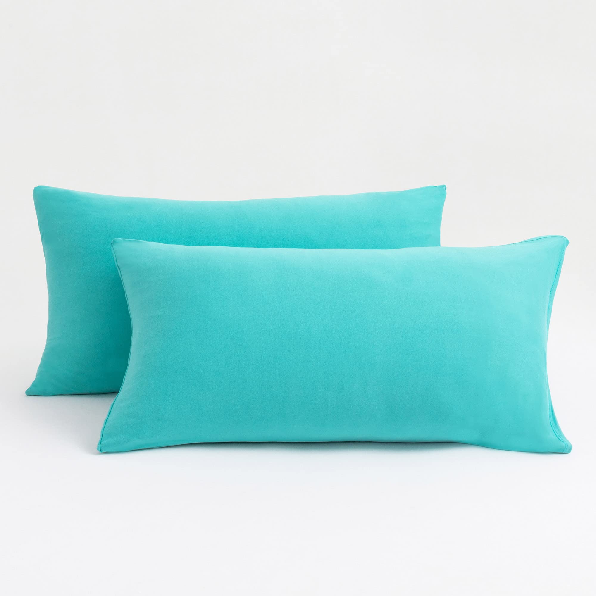 Ultra Soft Stretch King Size Pillowcases Set of 2 - Jersey Knit T-Shirt Like Polyester Blend with Envelope Closure - Aqua Color for Bedroom, Hotel, Travel & Home Decor