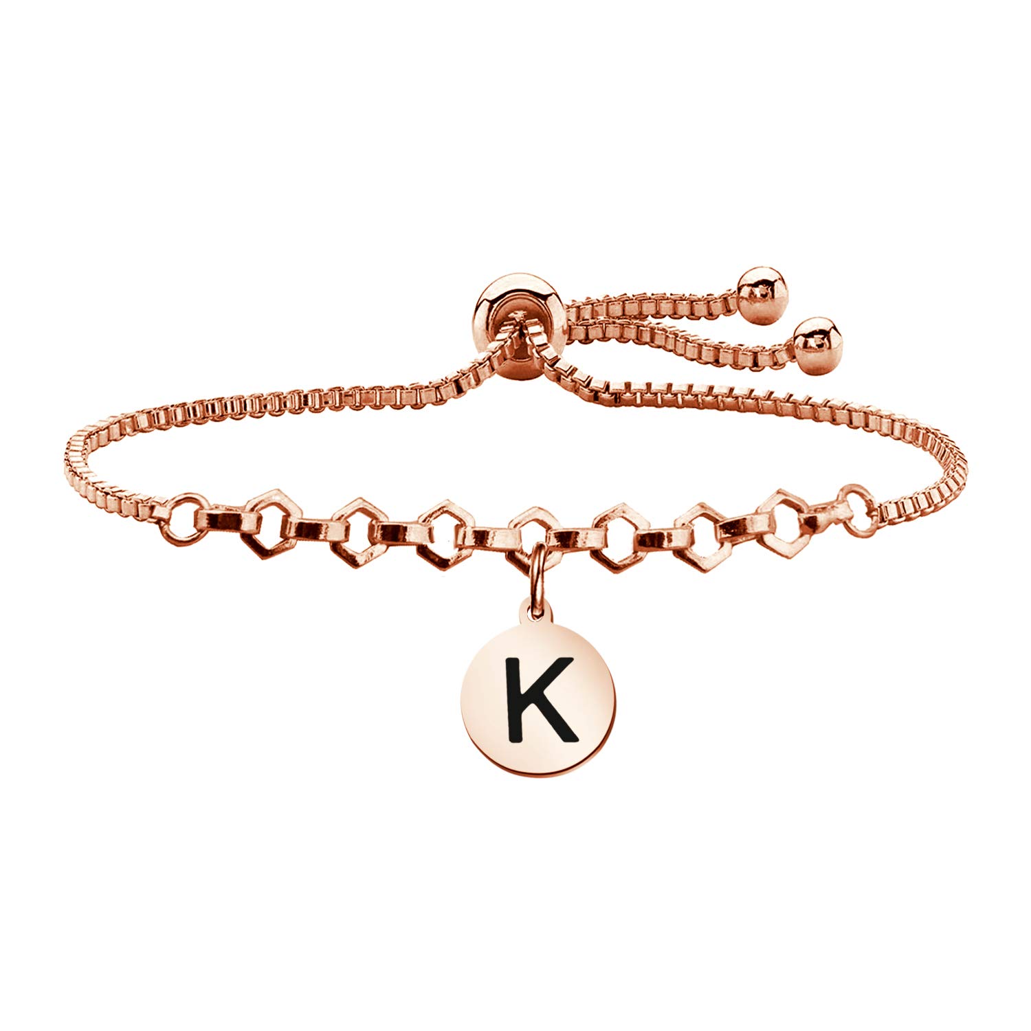 Personalized Rose Gold Initial Charm Bracelet for Women & Girls - Adjustable Alphabet Letter Bracelet - Perfect for Birthdays, Anniversaries & Gifts
