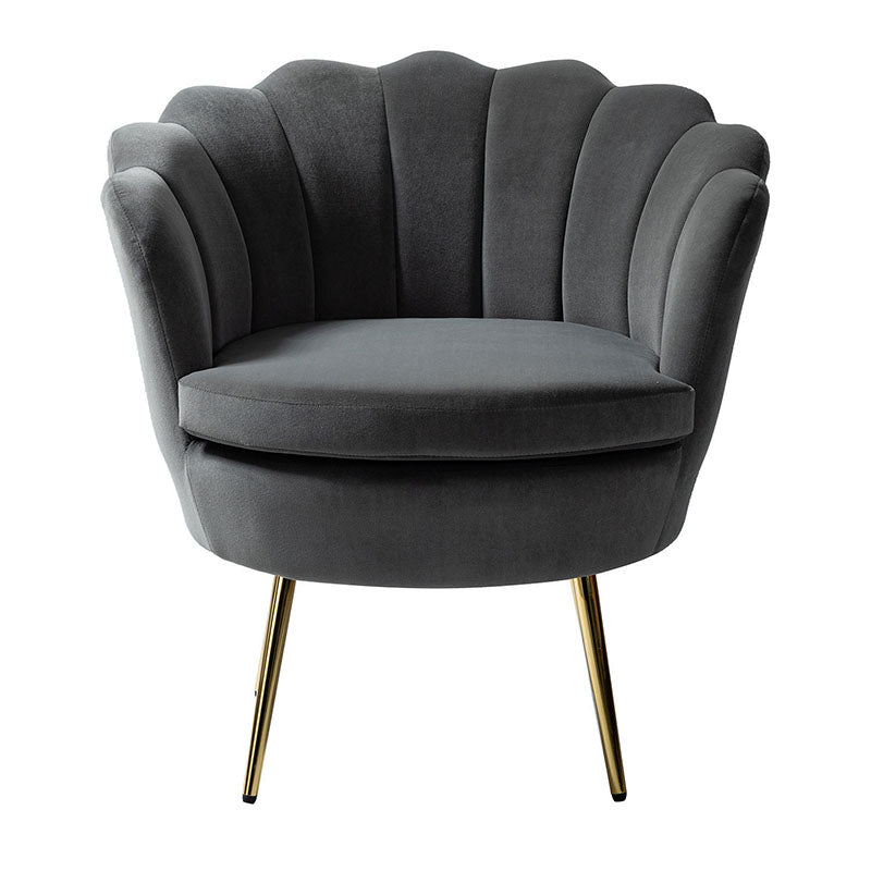 Evelia Velvet Scalloped Barrel Chair - Luxurious Velvet Accent Chair with Curved Back for Living Room, Bedroom & Office - Perfect for Reading Nook, Lounge Area or Home Decor