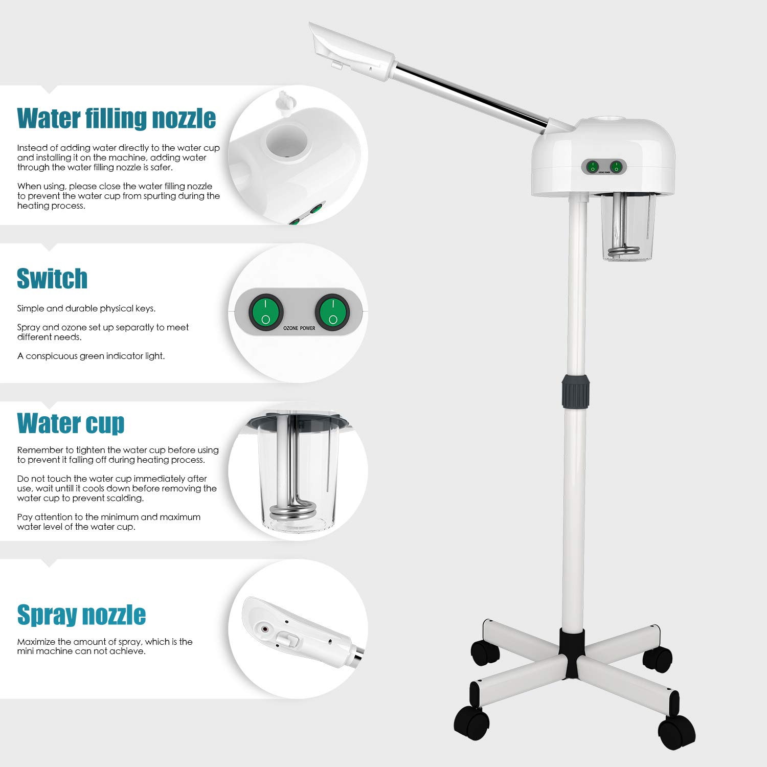Professional Facial Steamer with Hot Mist & Ozone Technology | Home & Salon Use | Blackhead Removal & Skin Hydration | Adjustable Height | Perfect for Spa Days & Skincare Routines