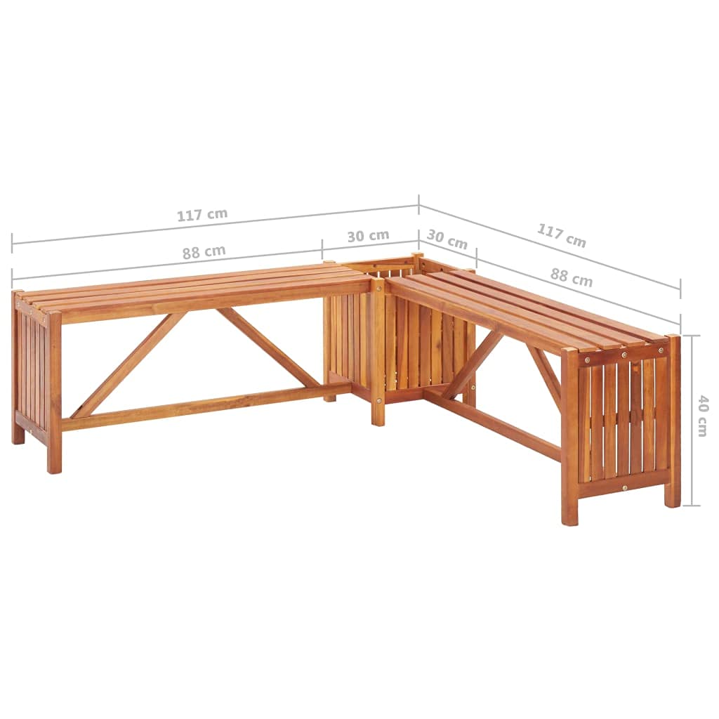 Premium Acacia Wood Outdoor Corner Bench with Built-in Planter - 46