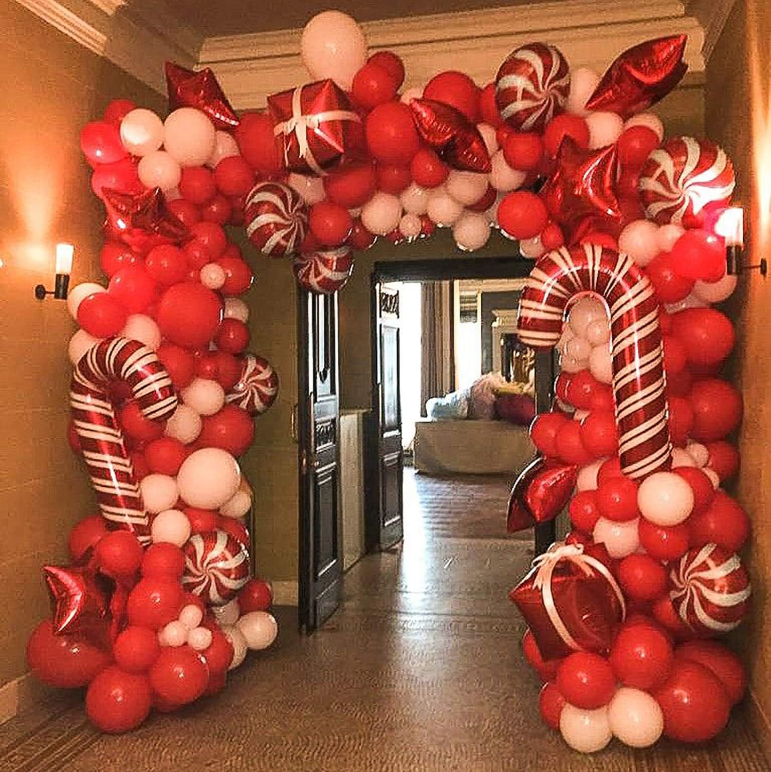 Bonropin Christmas Balloon Arch Kit - 120pcs Red & White Balloons, Candy Balloons, Red Star & Candy Cane Foil Balloons for Xmas Party Decorations | Perfect for Christmas Tree Decor, Holiday Home Decoration & Festive Party Backdrops