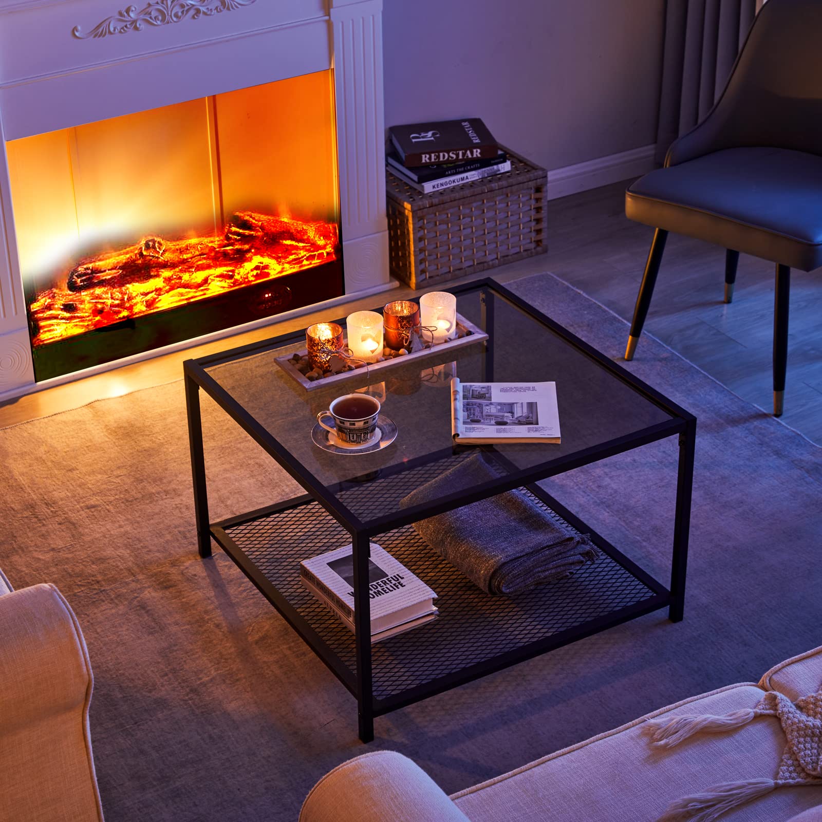 SAYGOER Modern Glass Coffee Table with Storage Shelf - Round Living Room Center Table for Small Spaces | Perfect for Apartments, Lounges & Home Decor