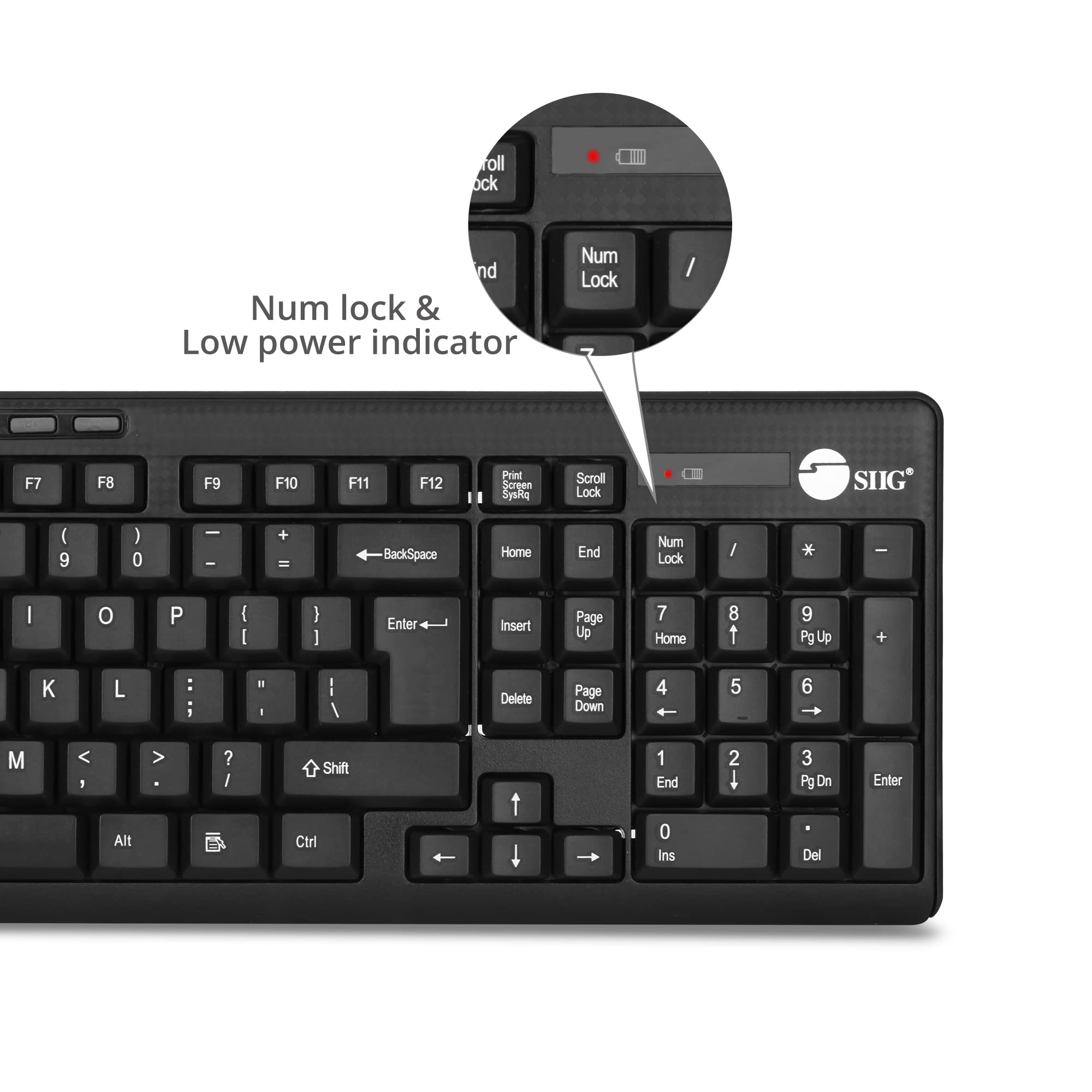SIIG JK-WR0T12-S1 Wireless Keyboard and Mouse Combo - 102 Key Standard Size Keyboard with 3-Button Optical Mouse (Black) - Perfect for Office, Home & Gaming Use