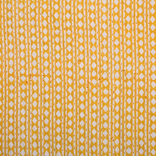 Handmade Indian Kantha Quilt - 100% Cotton Soft Traditional Block Print Blanket for Bed, Sofa & Decor | Twin Size 90x60 Inch Yellow Throw | Perfect for Bedroom, Living Room & Cozy Home Decor