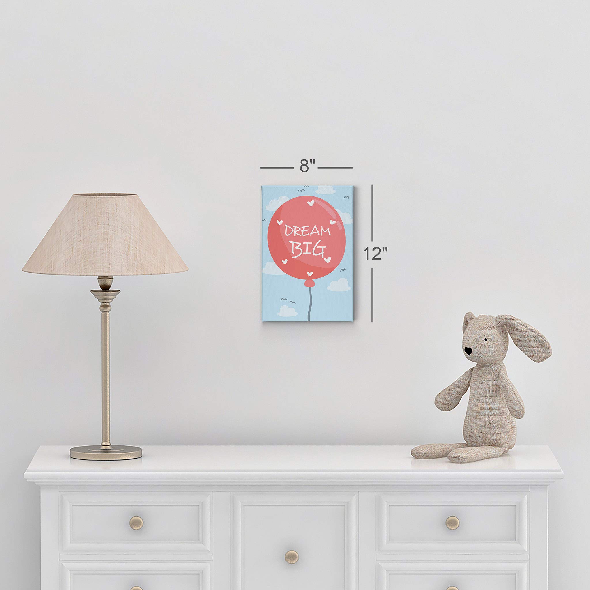 Dream Big Lettering Pink Balloon Blue Background Canvas Wall Art - 40x30 Inch Ready to Hang Nursery Decor, Kids Room Decor, Baby Room Decor - Made in USA | Perfect for Bedrooms, Playrooms & Gift Ideas