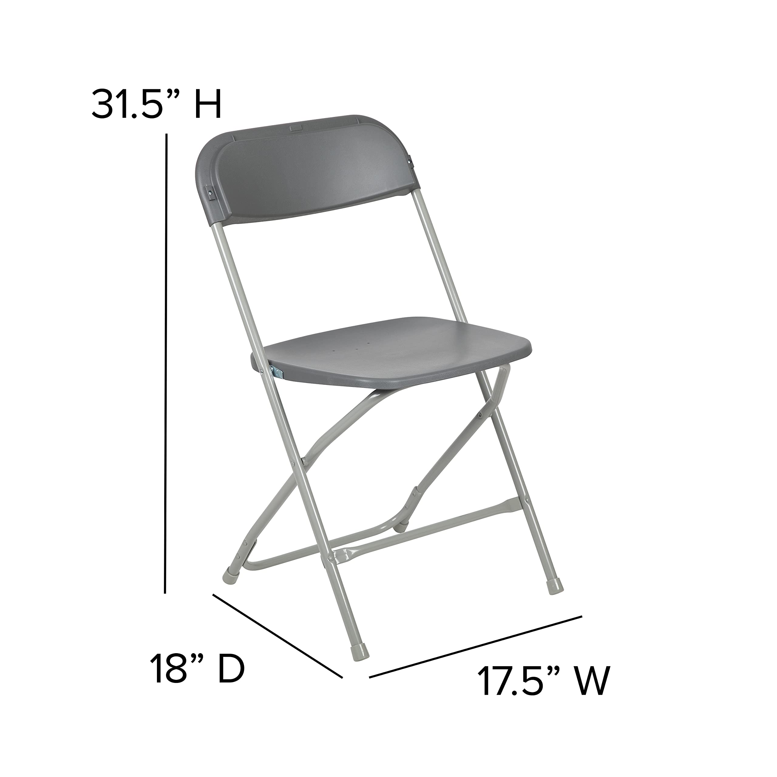 Heavy Duty Folding Chairs 4 Pack - 650LB Capacity Grey Plastic Event Chairs - Lightweight Portable Stackable Chairs for Outdoor Parties, Camping, Picnics & Home Use