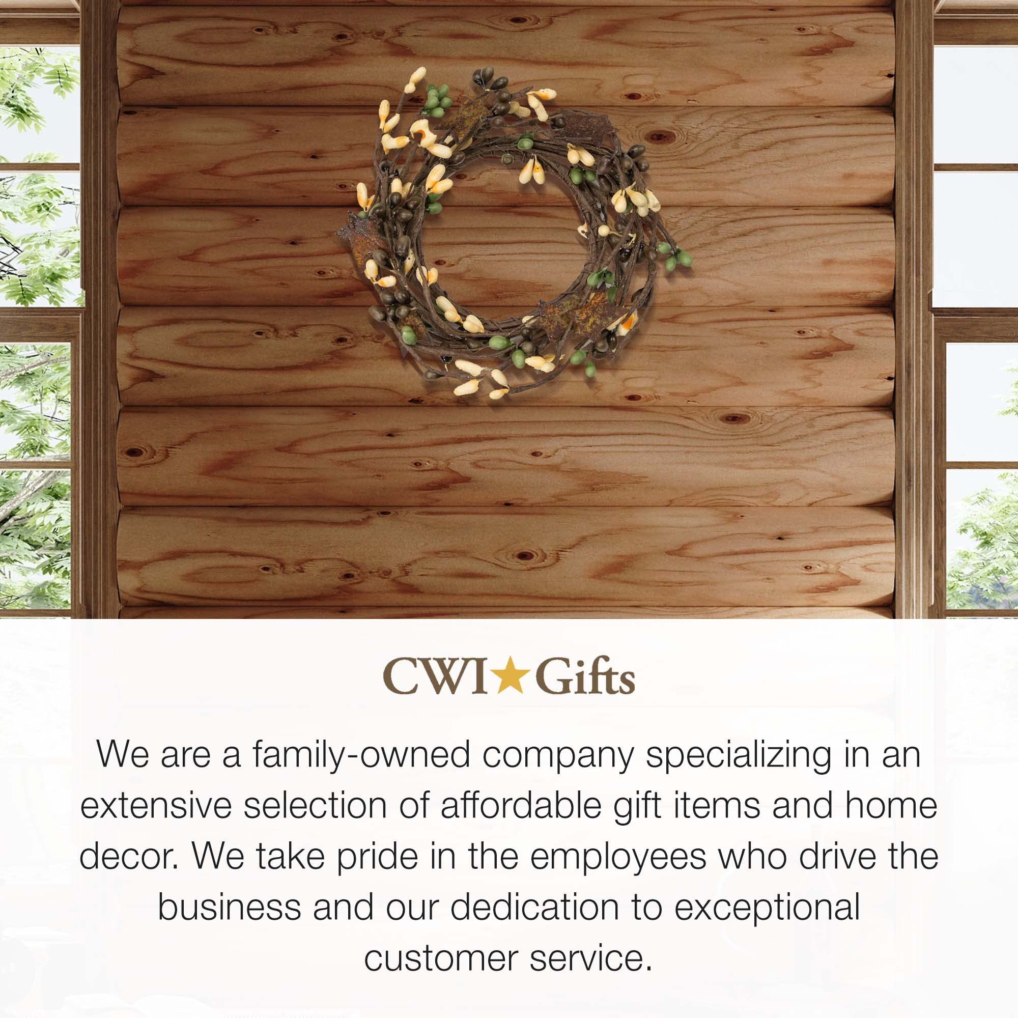 CWI Gifts Pip Twig Star Wreath Rings - Farmhouse Style Decorative Candle Rings for Pillar Candles - Rustic Coffee Bean Design (6