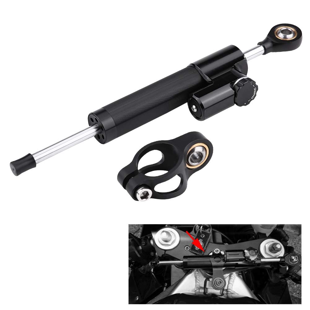 KIMISS Universal Motorcycle Steering Damper Stabilizer - Aluminum Linear Reversed Safety Control with Mounting Bracket | for Harley, Honda, Yamaha & More | Improves Handling on Rough Roads & High-Speed Riding