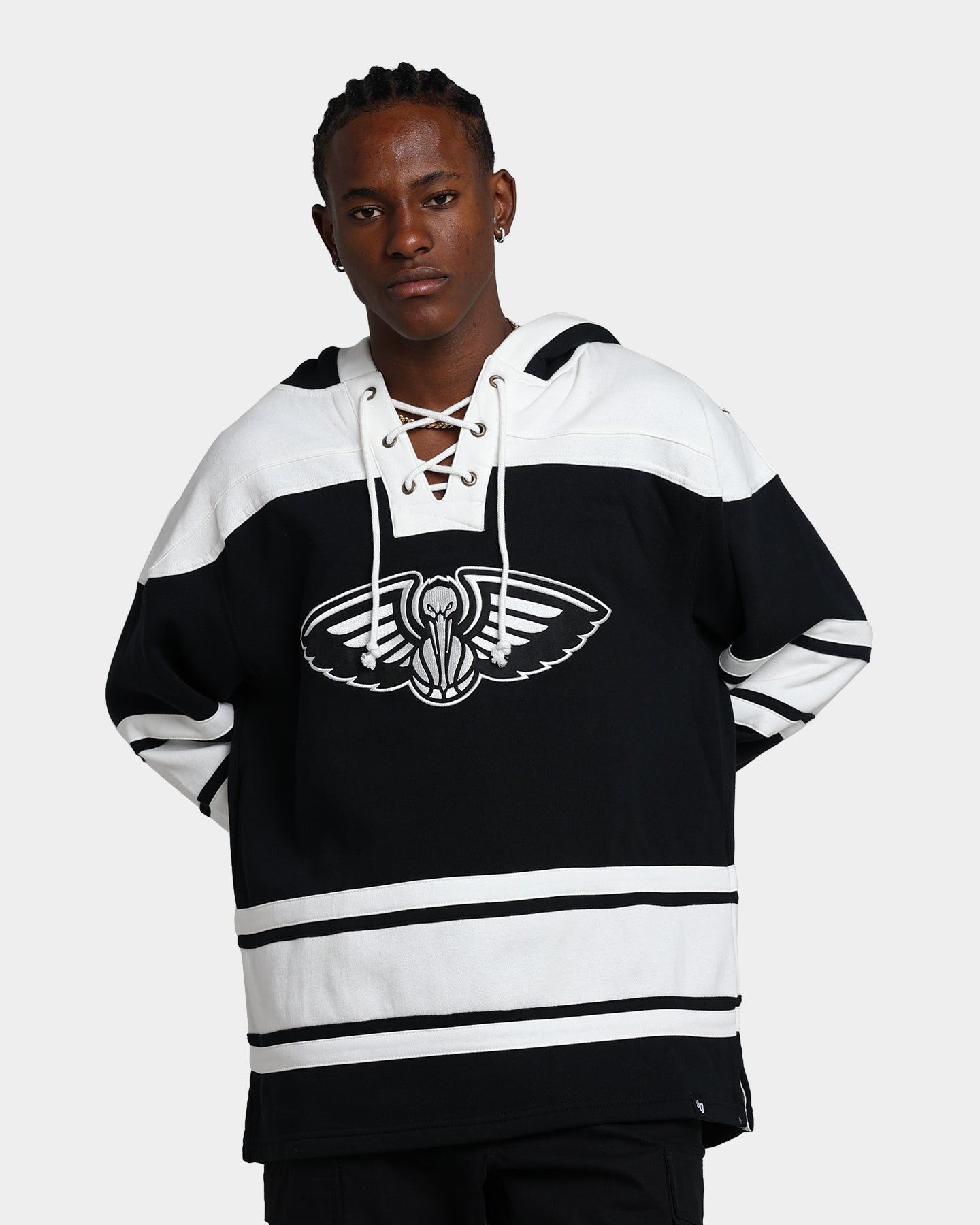 New Orleans Pelicans Superior Lacer Hoodie - 47 Brand NBA Basketball Fan Apparel, Jet Black - Perfect for Game Day, Casual Wear & Sports Enthusiasts