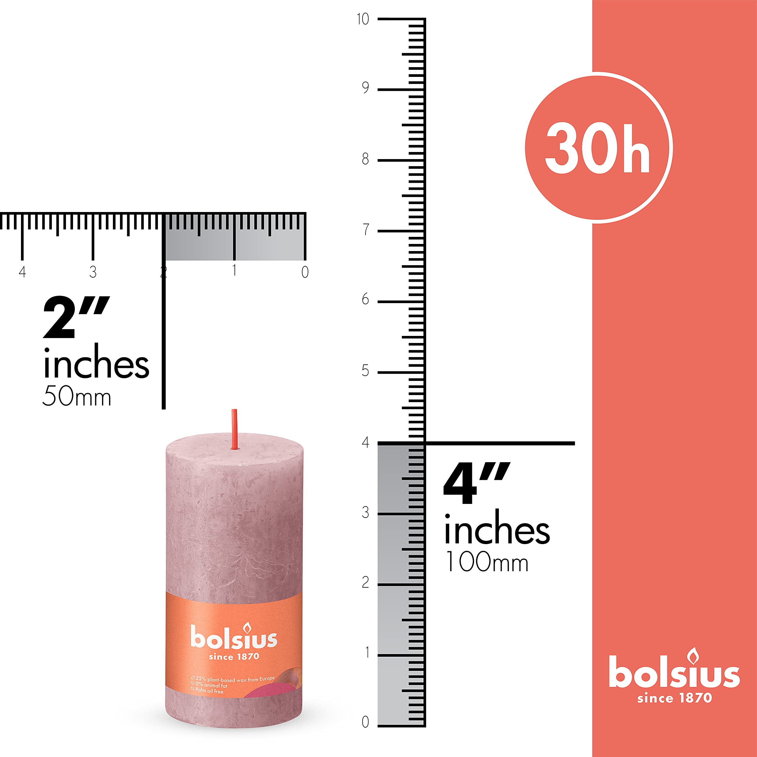 BOLSIUS 4 Pack Ash Rose Rustic Pillar Candles - 2 X 4 Inches - Premium European Quality Unscented Dripless Smokeless Candles with Natural Plant-Based Wax - 30 Hour Burn Time for Wedding, Party, Home Décor & Romantic Ambiance