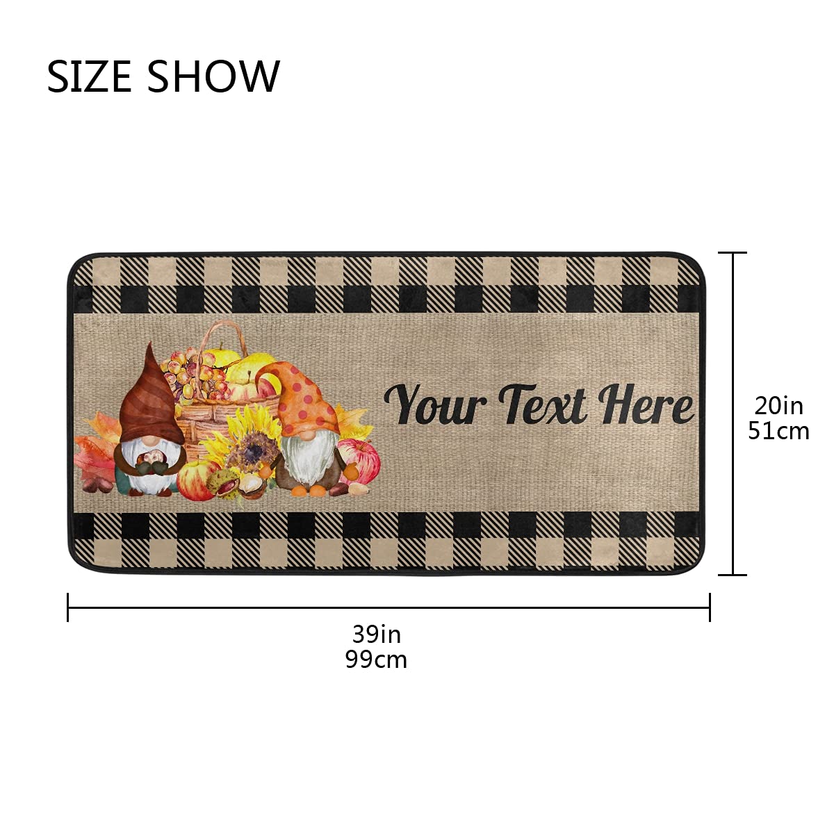 DOMIKING Custom Fall Kitchen Rugs - Non-Slip Thanksgiving Pumpkin Decor, Buffalo Plaid Foam Rug for Farmhouse & Standing Mat (39x20 Inch) - Perfect for Kitchen Floor, Entryway & Cozy Home Decor