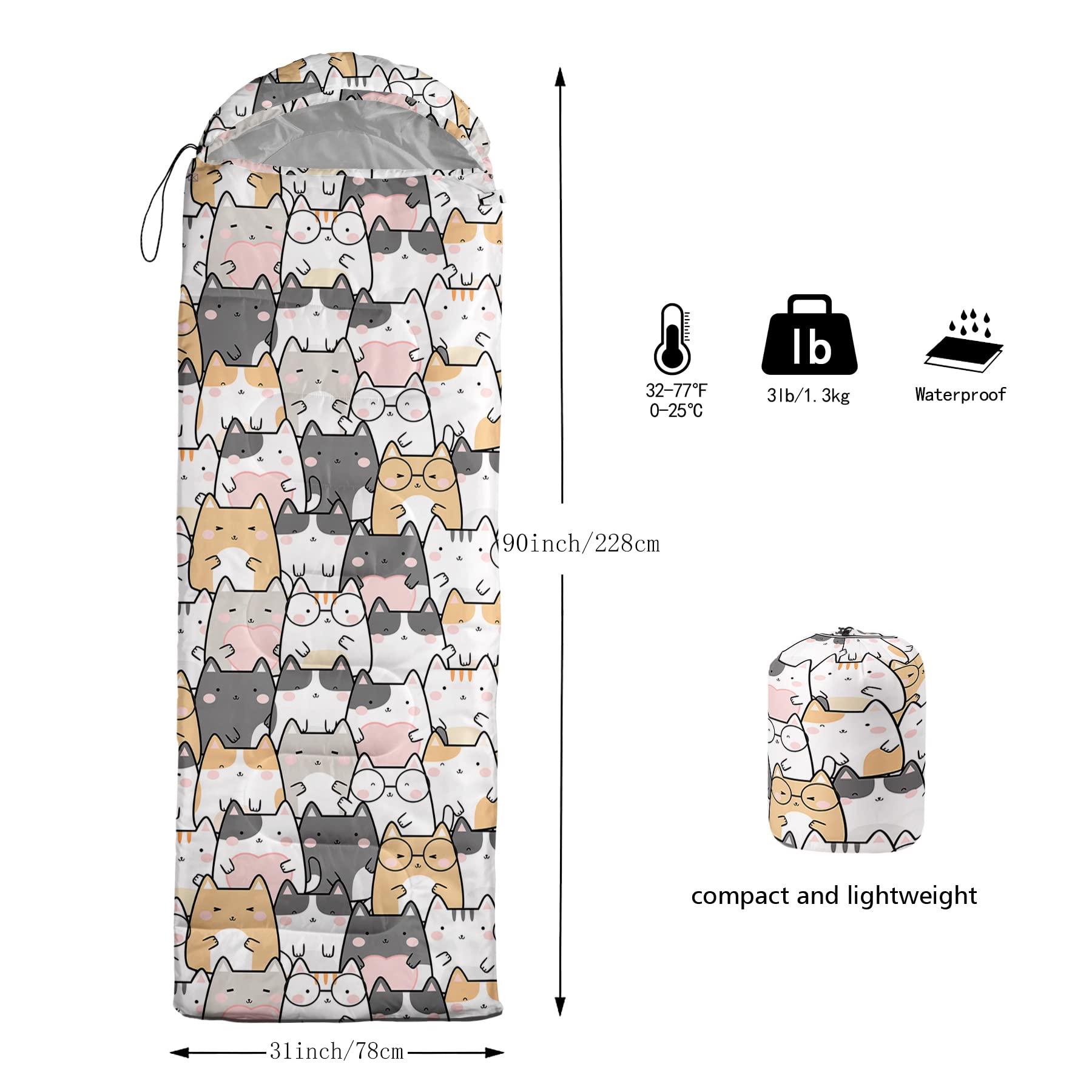 QOOMO 3 Season Lightweight Waterproof Sleeping Bag for Adults & Kids - Warm & Cool Weather Camping Gear for Travel, Hiking, Backpacking, and Outdoor Adventures