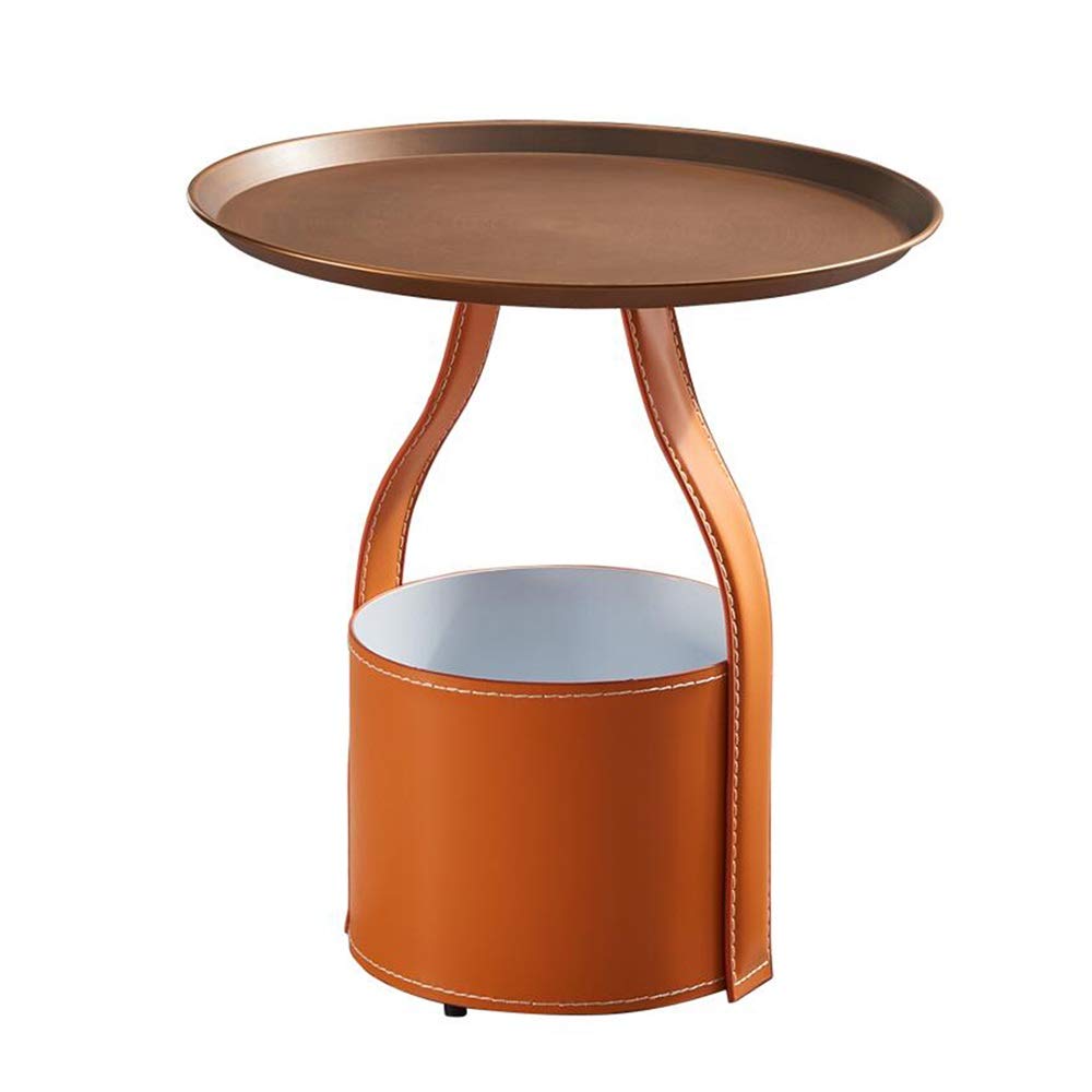 YUMEIGE Modern Round Coffee Table with Stainless Steel Tray, Orange 18.89x18.89x19.68 Inch, Perfect for Living Room, Balcony, and Tea Storage