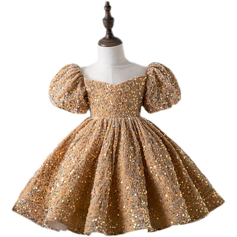 **Sparkly Sequin Princess Dress for Baby Girls - Puff Sleeve Toddler Formal Dress for Birthday Party & Pageant - Perfect for Special Occasions & Photo Shoots**