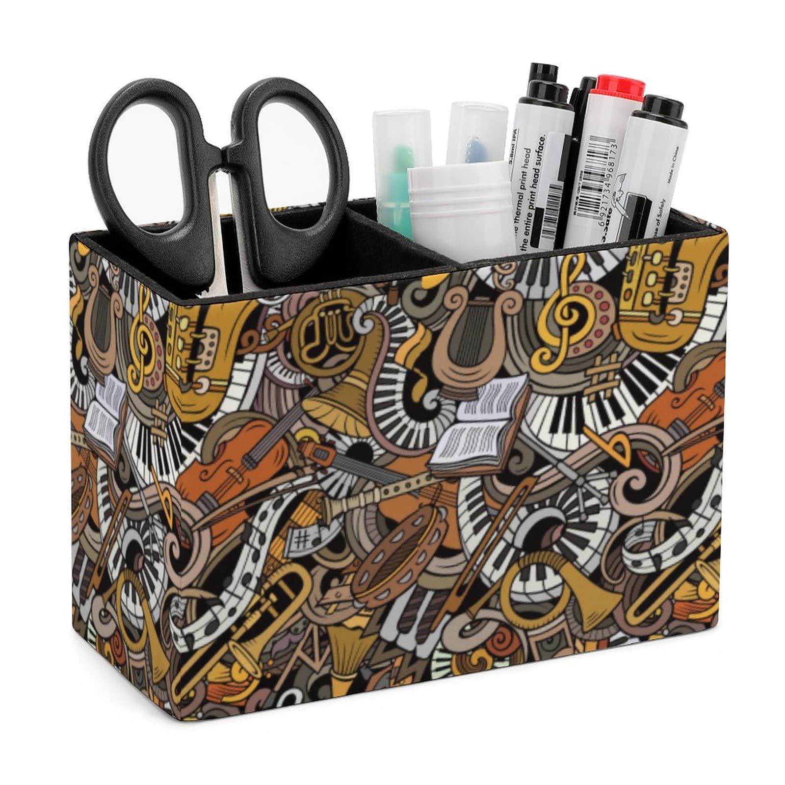 Cartoon Musical Instruments Pen Holder - Leather Desk Pencil Organizer for Office, School & College | Stylish Storage for Pens, Makeup Brushes & Stationery | Perfect Desktop Organizer for Study & Work Spaces