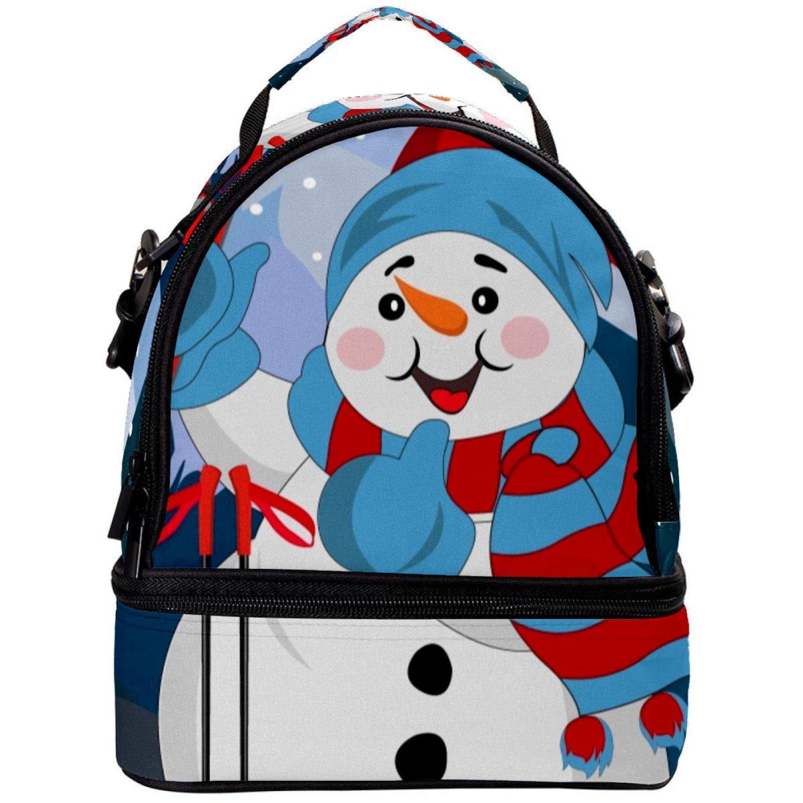 Reusable Insulated Lunch Box Cooler Bag - Snowman with Skies & Mountains Design, Thermal Lunch Tote for Office, School, Picnic & Outdoor Activities | Keeps Food Fresh for Hours