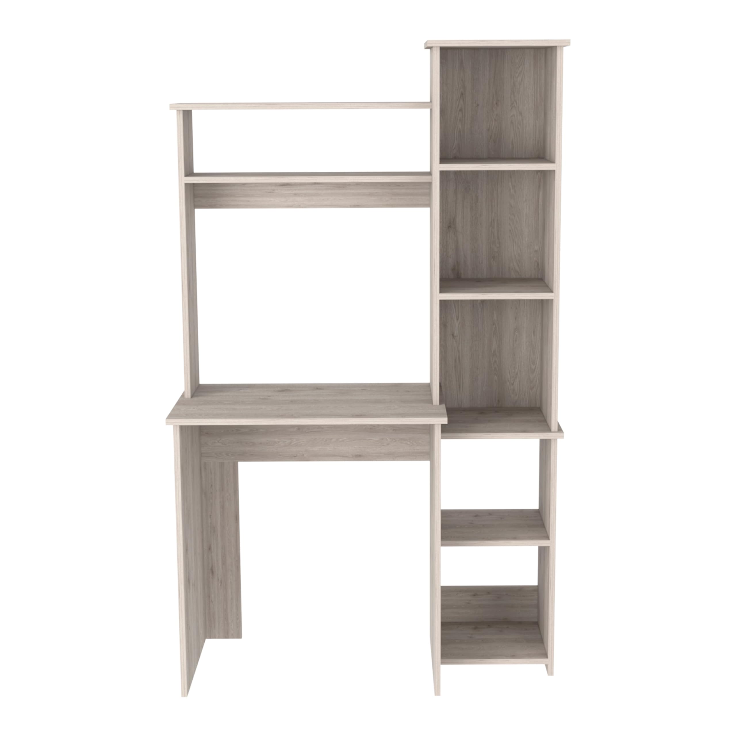 Tuhome Versalles Writing Desk with Two Shelves - Light Gray Modern Study Desk for Home Office, Bookshelf & Workspace Organization