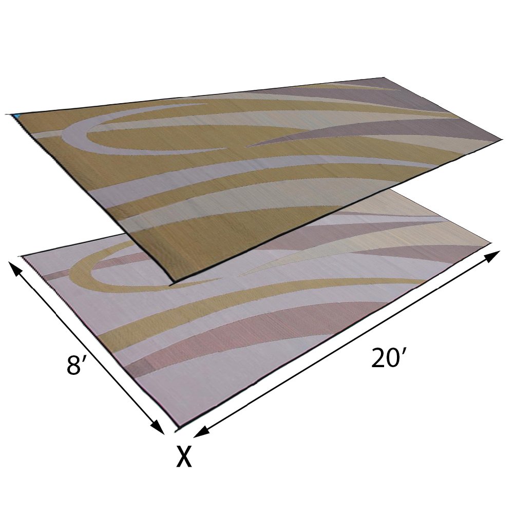 Stylish Camping Reversible Graphic Patio Mat - 8' x 20', Brown/Gold by Ming's Mark GC7 - Perfect for Outdoor Picnics, Beach Trips & Backyard BBQs