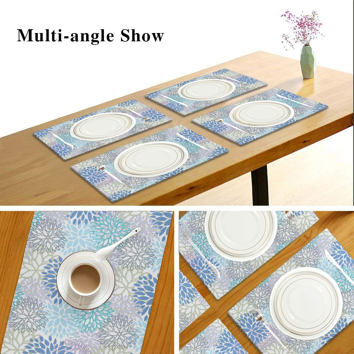 Pfrewn Purple Dahlia & Sunflower Daisy Placemats Set of 4 - 12