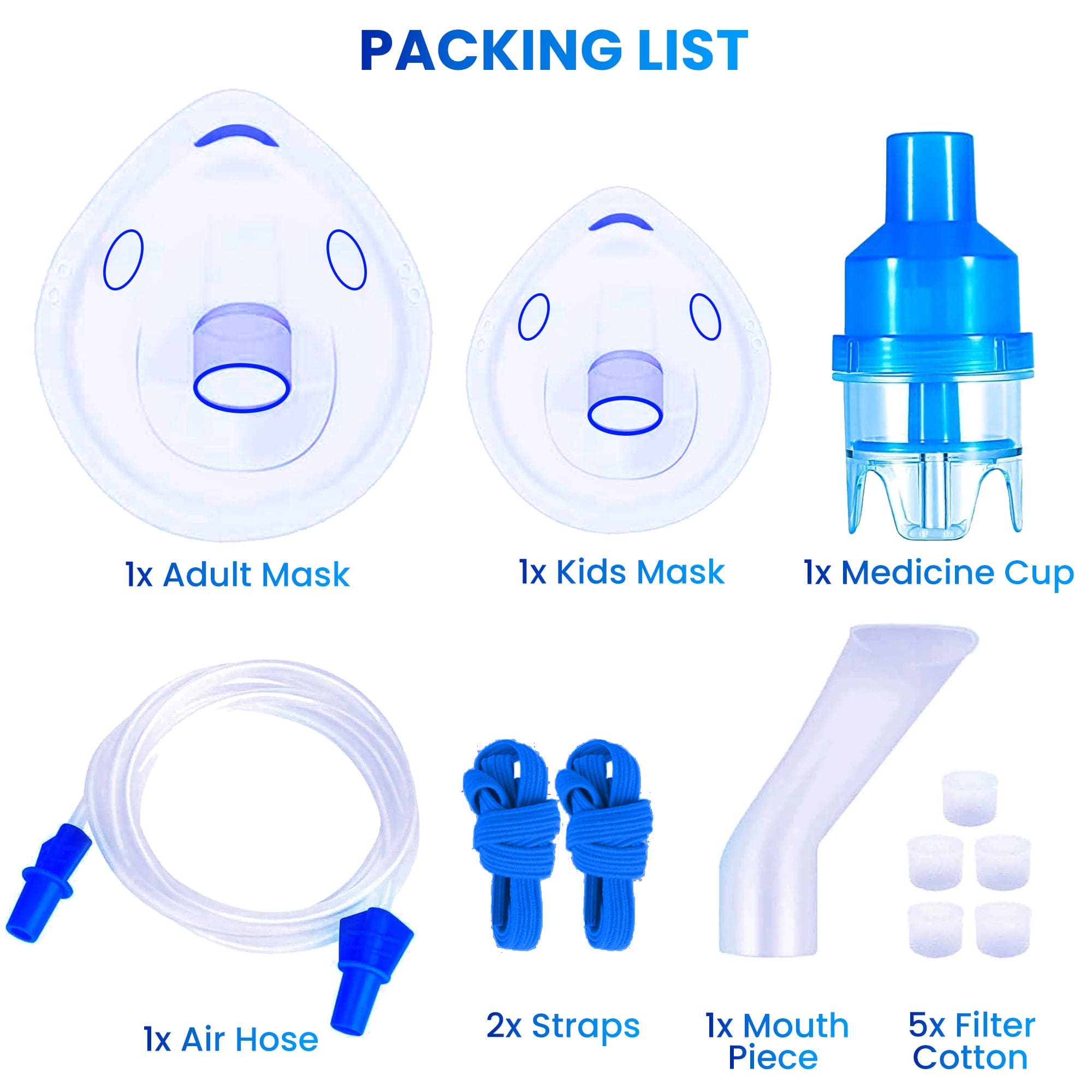 Dr Trust USA Universal Nebulizer Accessories Kit 413 - Replacement Parts for Kids & Adults, Includes Masks for All Ages - Perfect for Home & Travel Asthma & Allergy Relief
