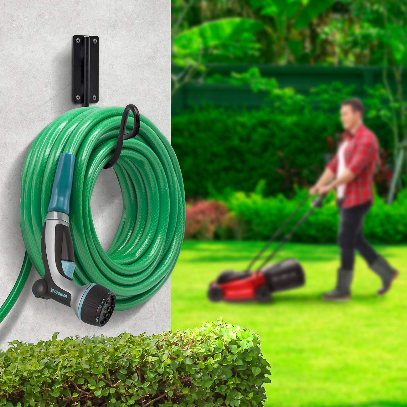 Sorbus Wall Mounted Garden Hose Holder Hook - Heavy Duty Wrought Iron Hose Reel Storage Hanger for Yard, Lawn & Outdoor Watering - Perfect for Organizing Garden Hoses, Sprinklers & Irrigation Systems (Black)