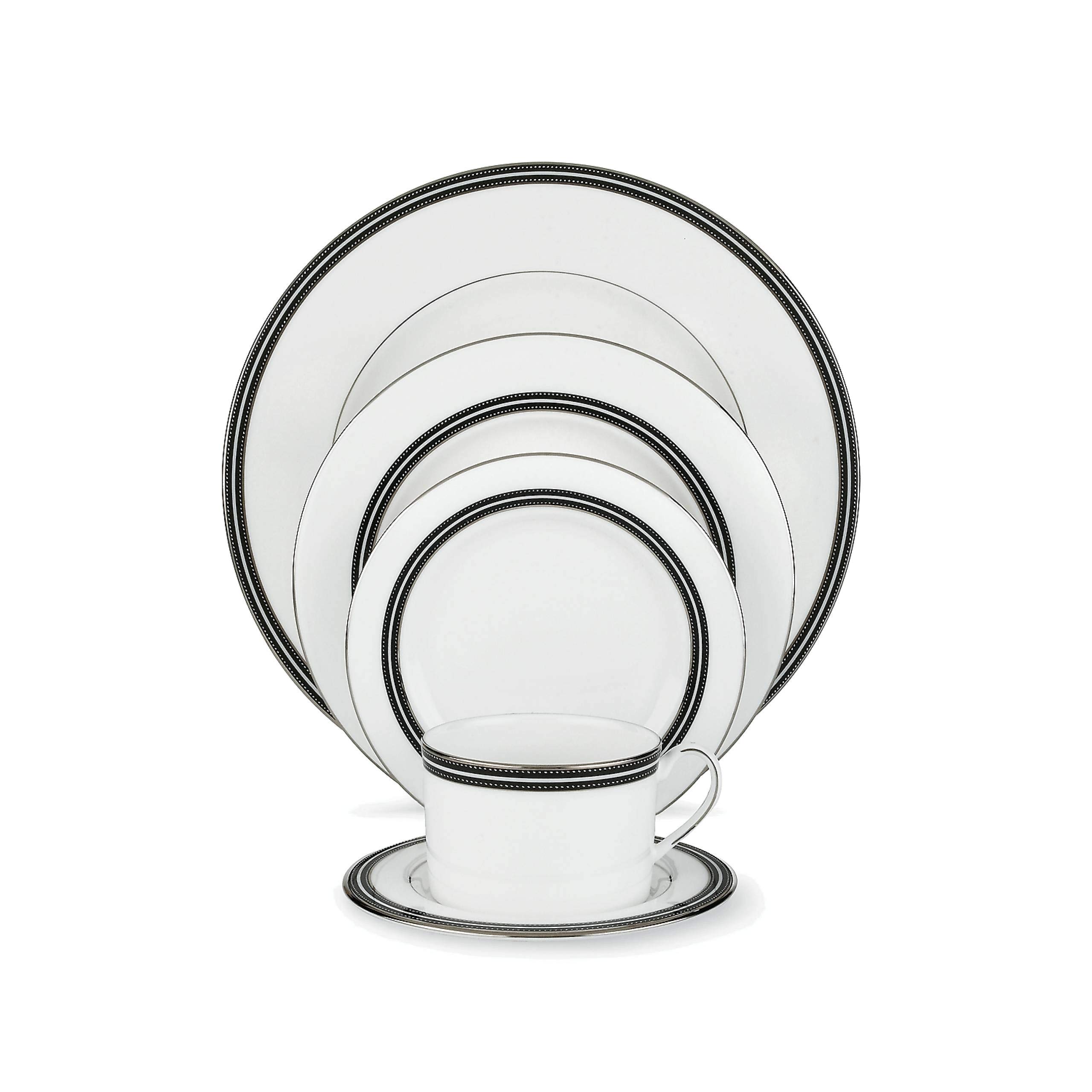 Kate Spade New York Union Street 5-Piece Dinnerware Set - Elegant White Bone China with Black & Platinum Accents | Formal Dining, Wedding Registry & Luxury Table Setting