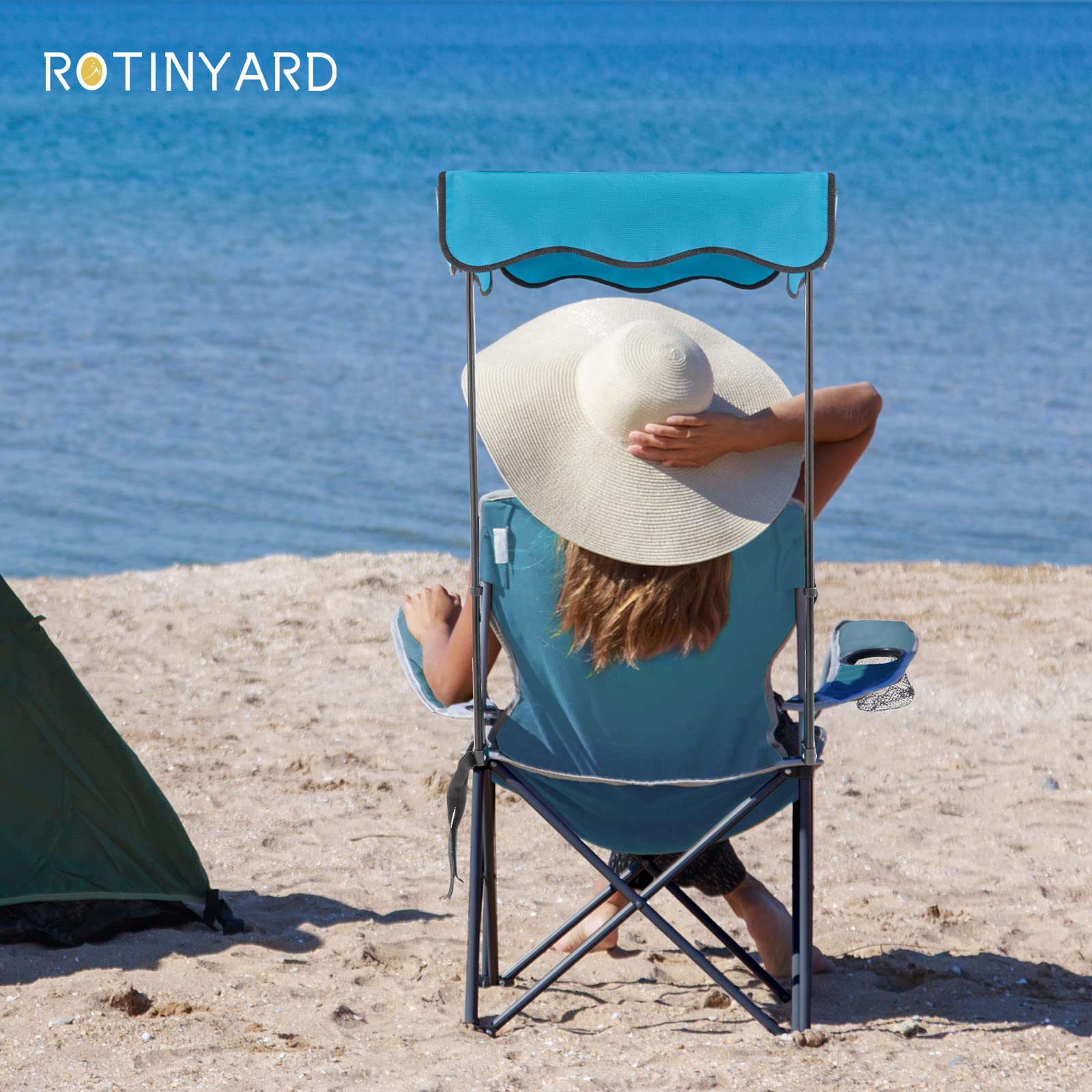 Portable Folding Camping Chair with Canopy Shade - Heavy Duty 330lbs Capacity Lawn Chair with Cup Holder & Umbrella Support - Perfect for Beach, Fishing, Picnics, Garden, Sports & Outdoor Patio Relaxation