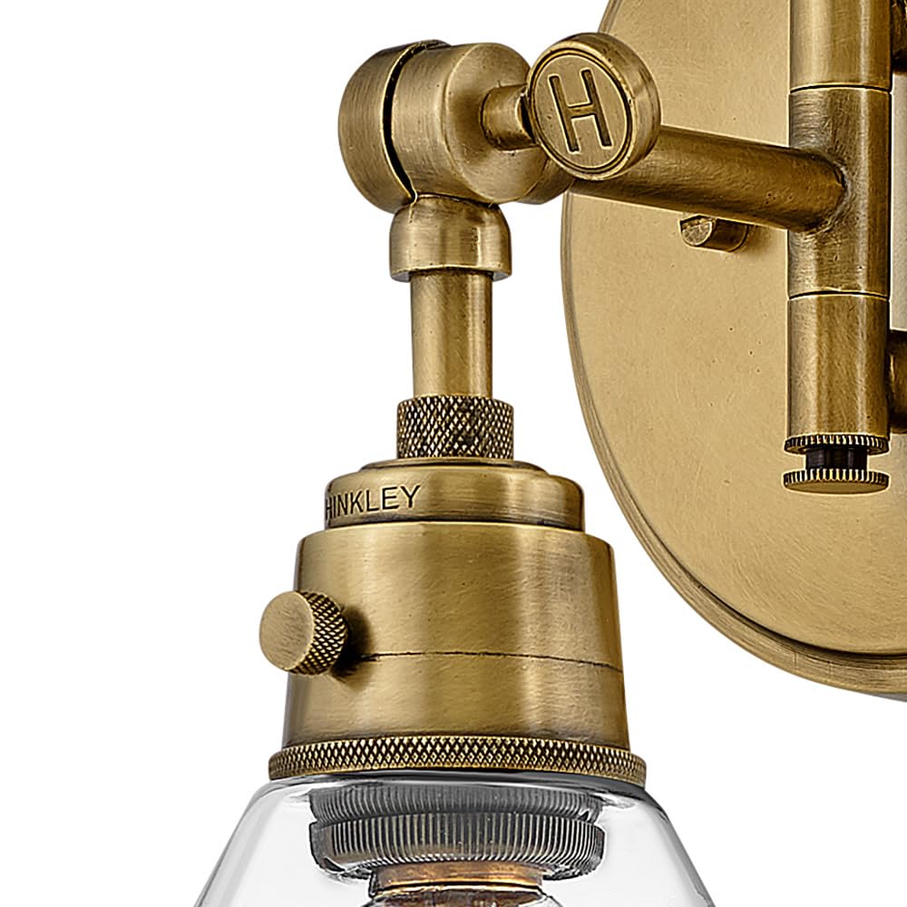 Hinkley Arti 3691HB-CL Adjustable Wall Sconce Light - Heritage Brass Finish with Clear Glass Shade - Single Pivot Point & On/Off Switch - Perfect for Bedroom, Hallway, or Entryway Lighting