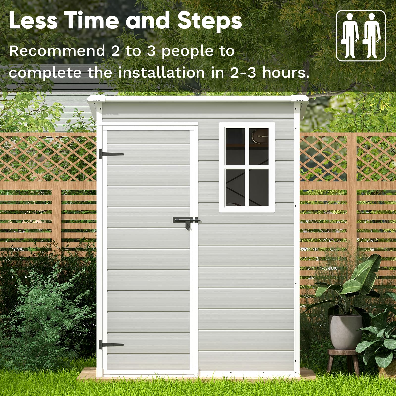 Patiowell 5x3 FT Resin Outdoor Storage Shed - Waterproof Garden Shed for Patio Furniture, Lawn Mower, Bikes & Beach Chairs | Heavy-Duty Grey & White Utility Shed for Backyard, Garage & Poolside Storage