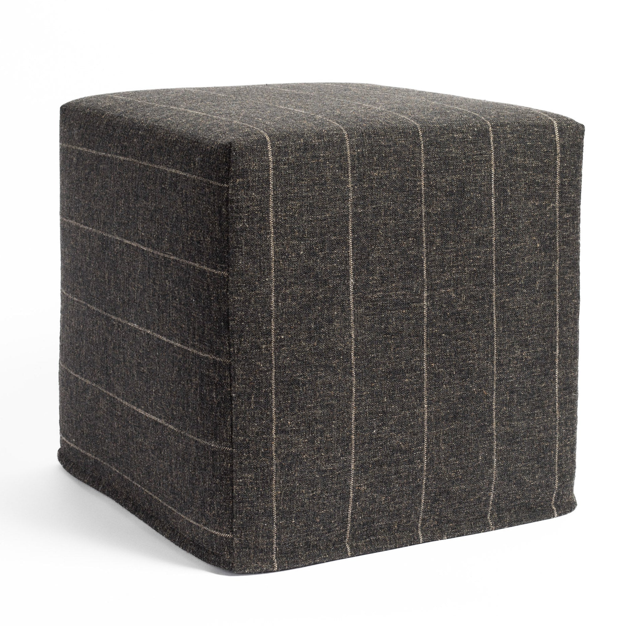 Dunrobin Stripe 16x16 Cube Ottoman in Sable Brown - Modern Storage Footrest for Living Room, Bedroom & Office