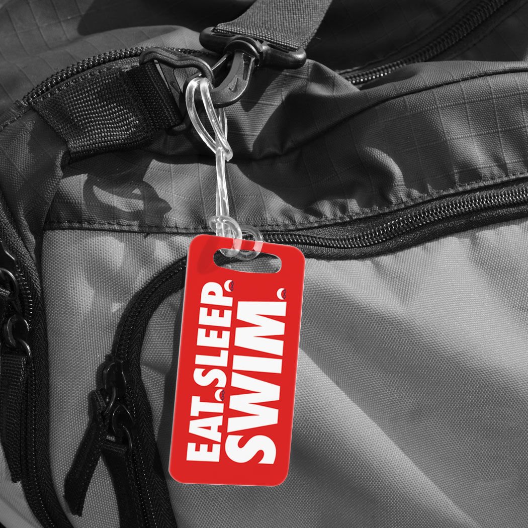 Customizable Swimming Luggage Tag - Eat Sleep Swim Design with Personal Info Space - Small Red Waterproof Bag Tag for Travel & Pool Accessories