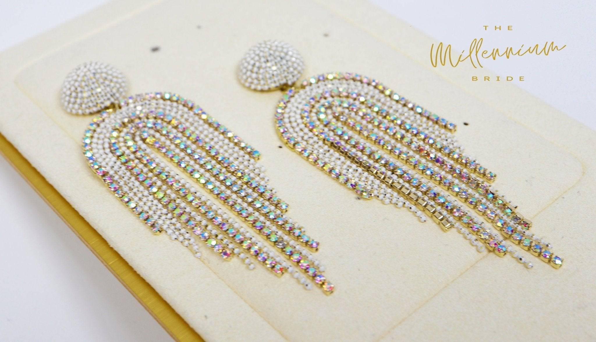 Swarovski AB Crystal Chandelier Earrings with Diamond Accents - Long Tassel Bridal Jewelry for Wedding, Prom & Special Occasions | Elegant Statement Earrings with CZ Stones for Women