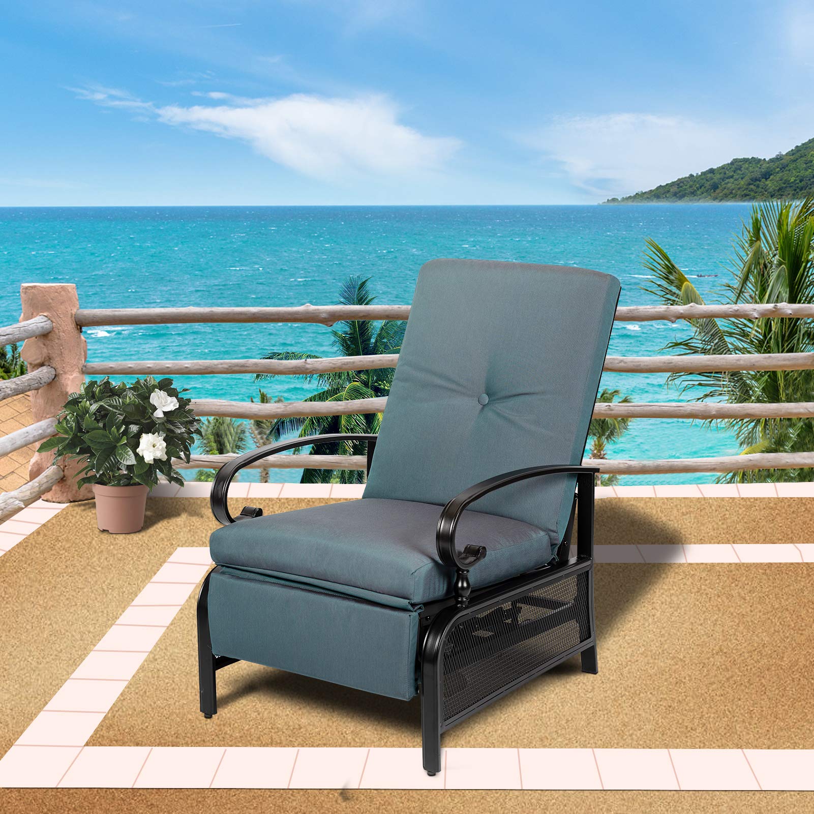 Oakcloud Adjustable Outdoor Lounge Chair - Patio Recliner with Removable Cushions (Peacock Blue) - Perfect for Poolside, Backyard Relaxation & Sunbathing