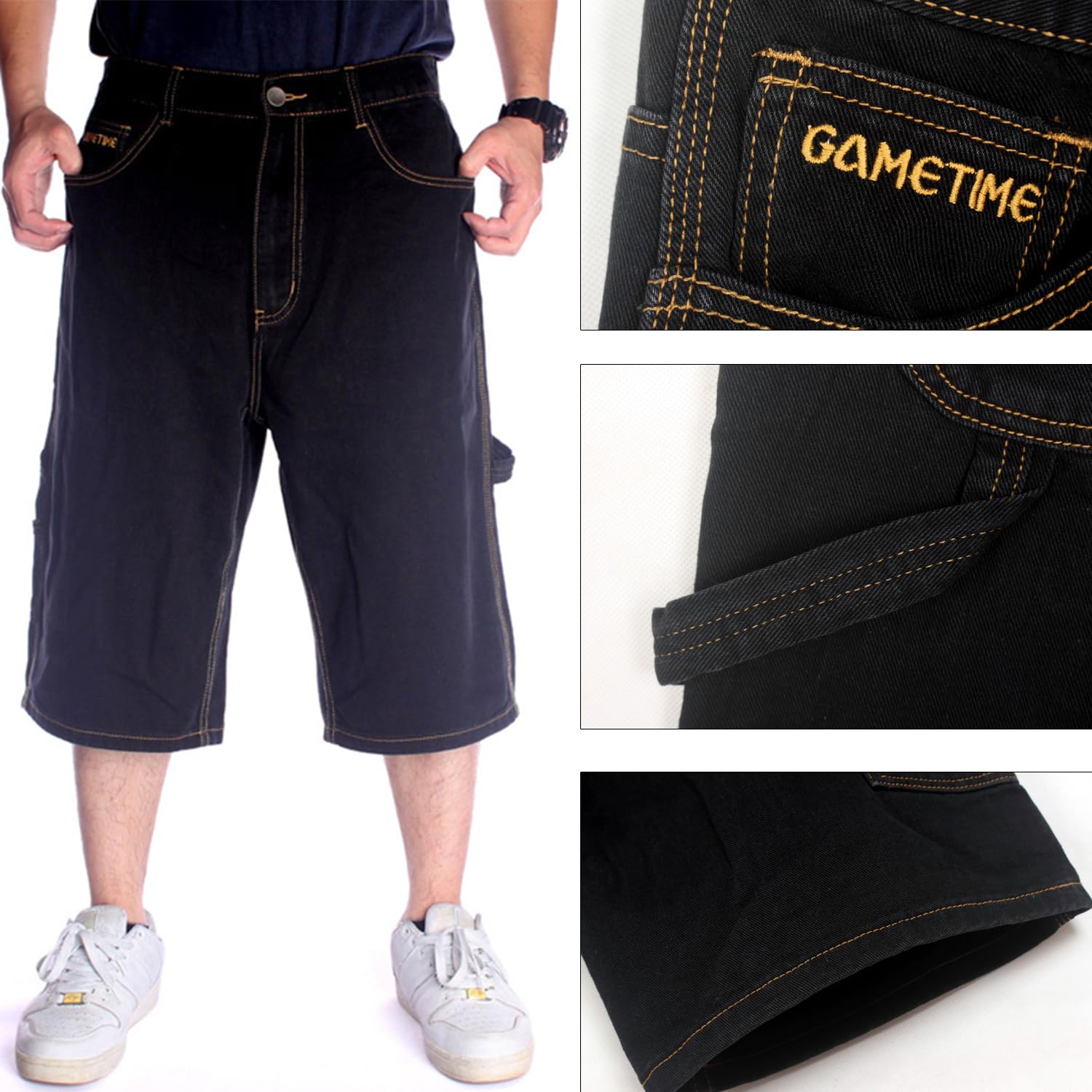EnllerviiD Men's Loose Fit Carpenter Jean Shorts - Casual Baggy Denim Shorts for Skateboarding & Street Dance | Comfortable Summer Wear for Outdoor Activities