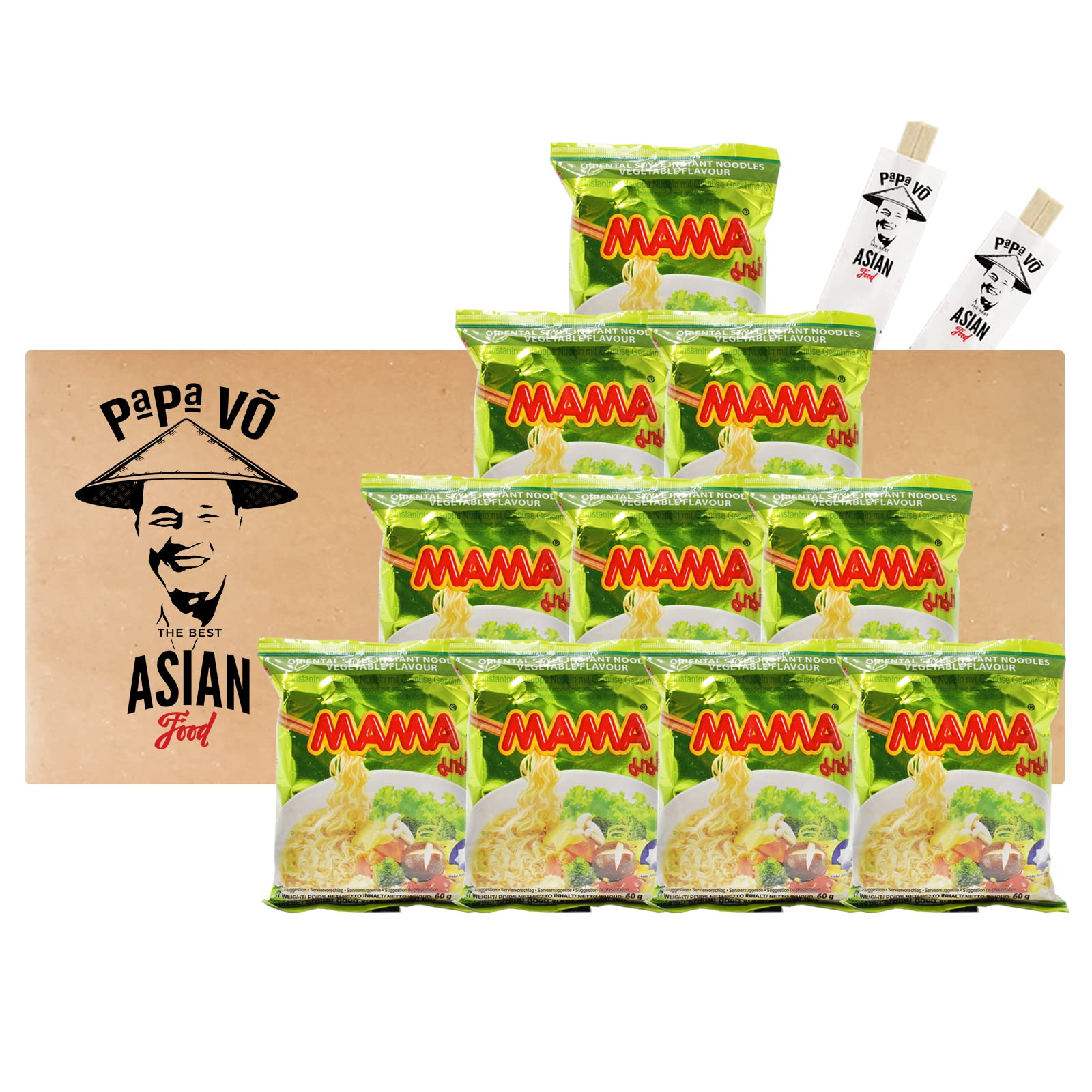 Papa Vo Mama Soup Noodles - Vegetable Flavor (Pack of 10, 60g Each) | Instant Noodles for Quick Meals, Office Lunch & College Dorm Snacks