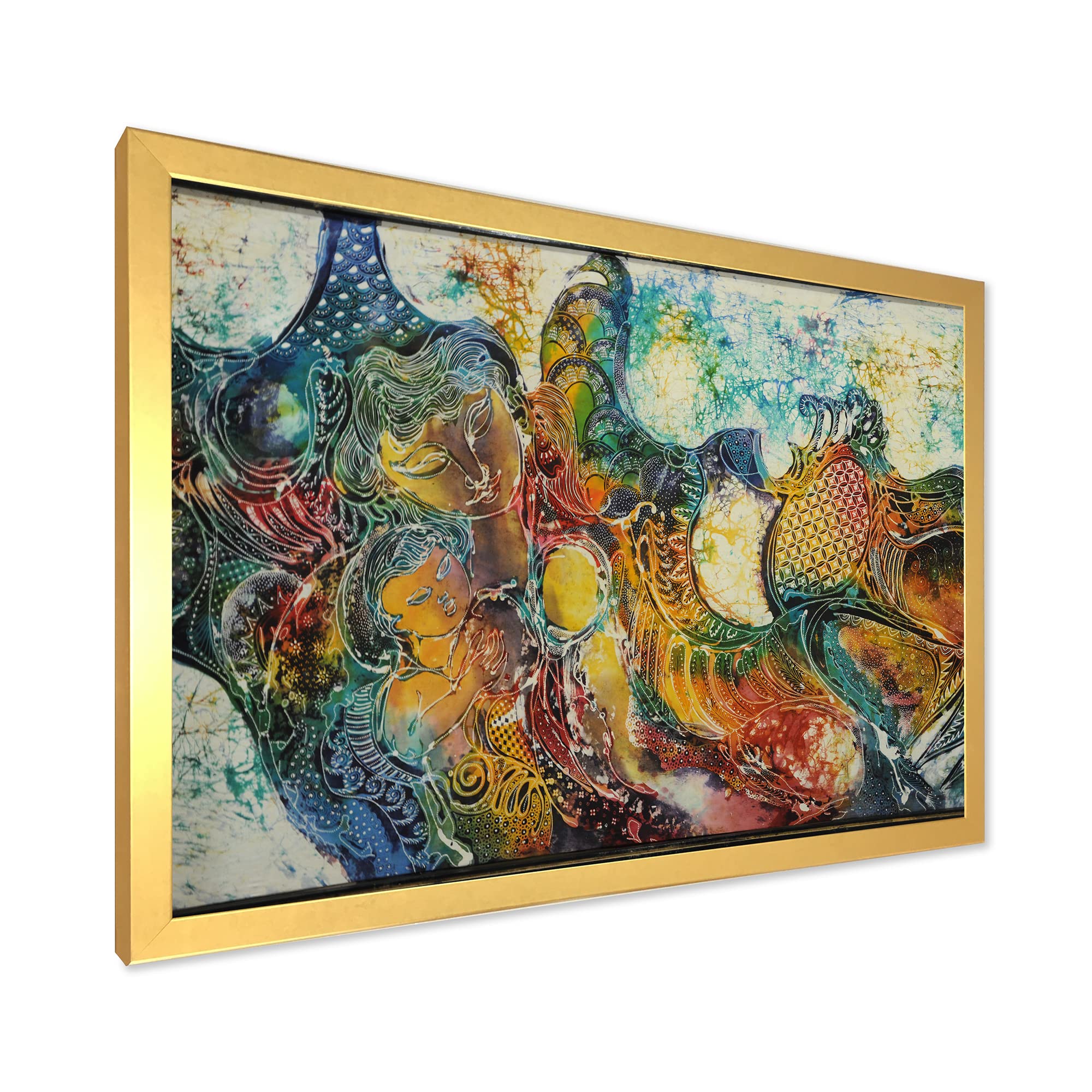 DesignQ Modern Framed Wall Art - Mother and Child Batik Painting - Perfect for Nursery, Living Room & Home Decor