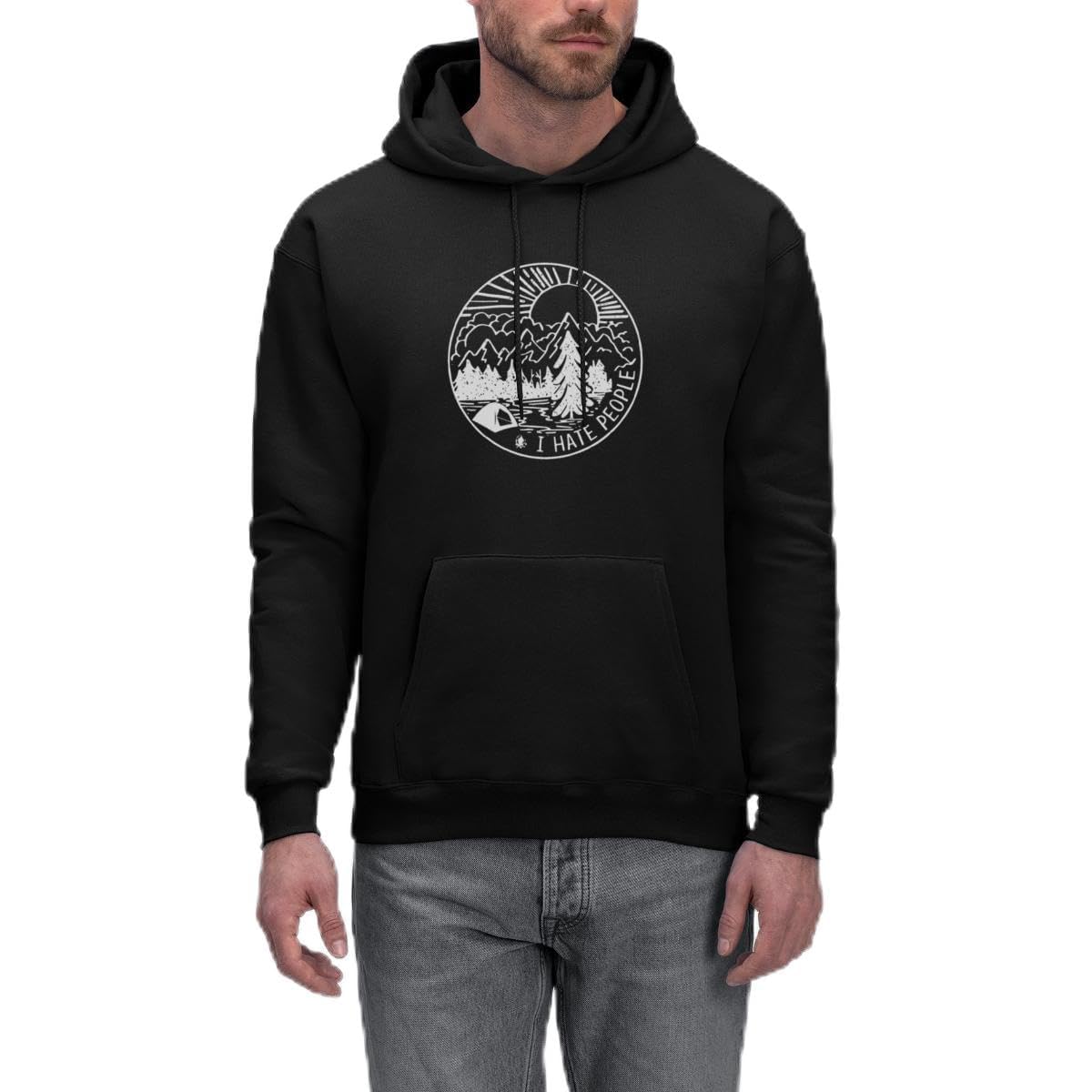 Spreadshirt Camping I Hate People Men's Hoodie - Funny Outdoor Hooded Sweatshirt for Hiking & Camping - Comfortable Cotton Pullover for Men