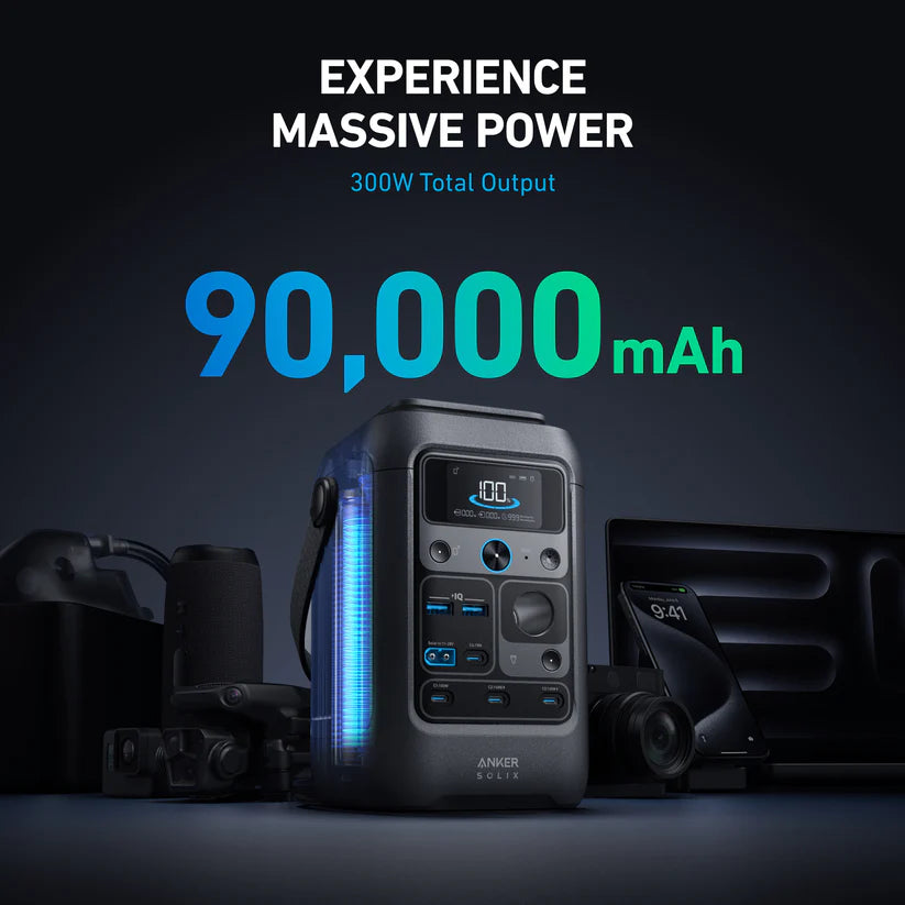 Anker SOLIX C300 288Wh/300W Portable Power Station - 90,000mAh Backup Battery for Camping, RV Trips & Emergency Power Outages