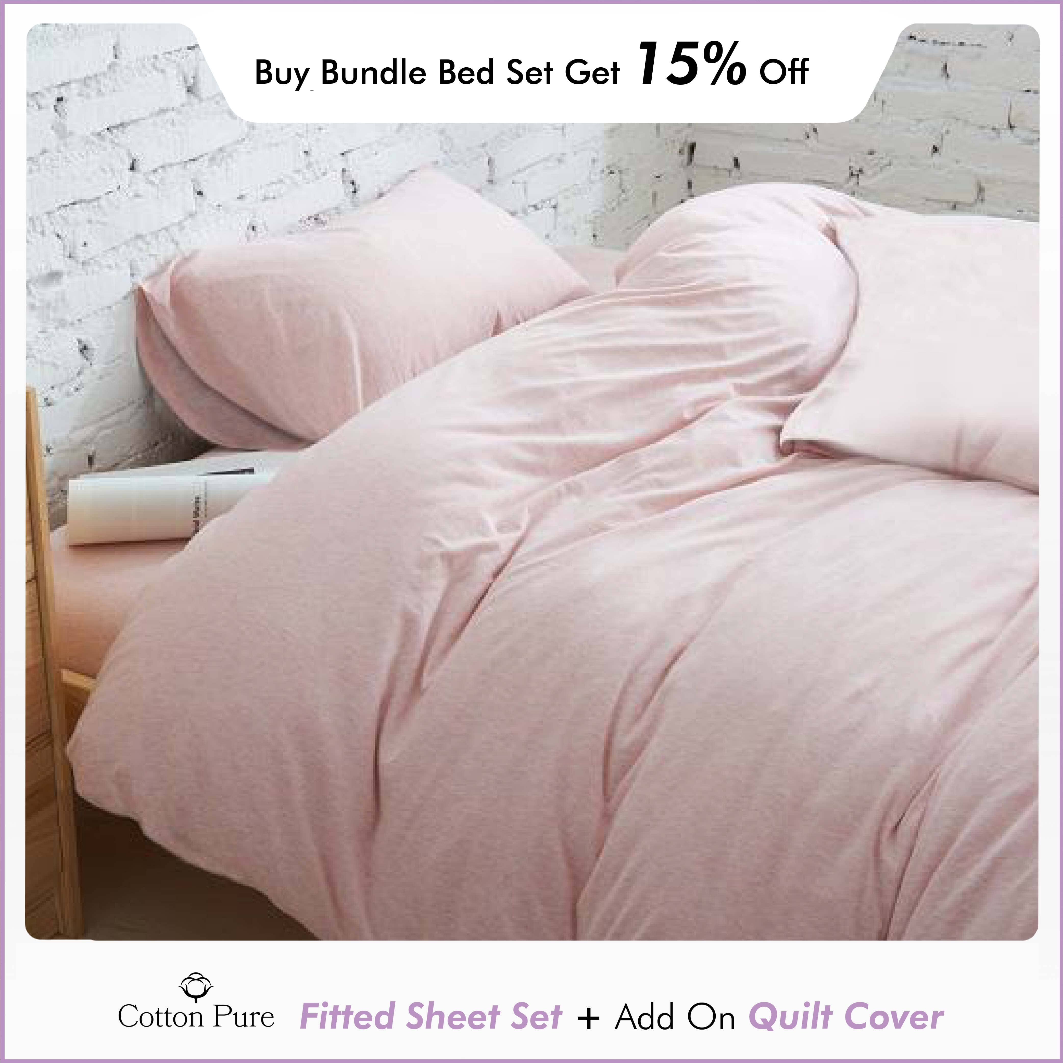 Premium 100% Cotton Fitted Sheet Set - Soft Jersey Knit, Deep Pocket, Wrinkle Resistant (Queen Size, Pink) for Bedroom, Guest Room & Dorm Comfort