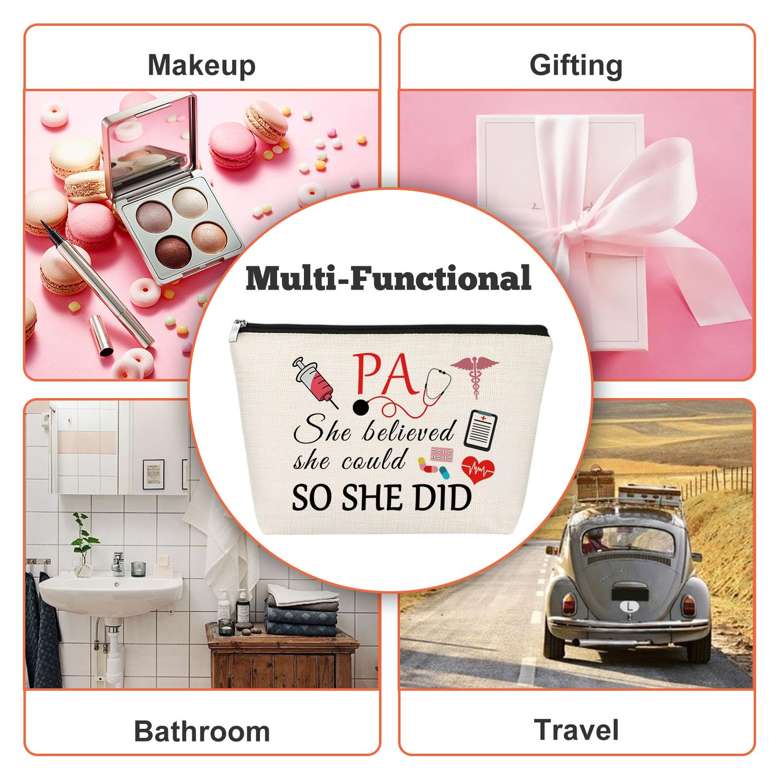 Physician Assistant Gifts for Graduation - Inspirational Travel Makeup Bag for PA, Nurse & Medical Students - Perfect for Clinical Rotations & Hospital Shifts
