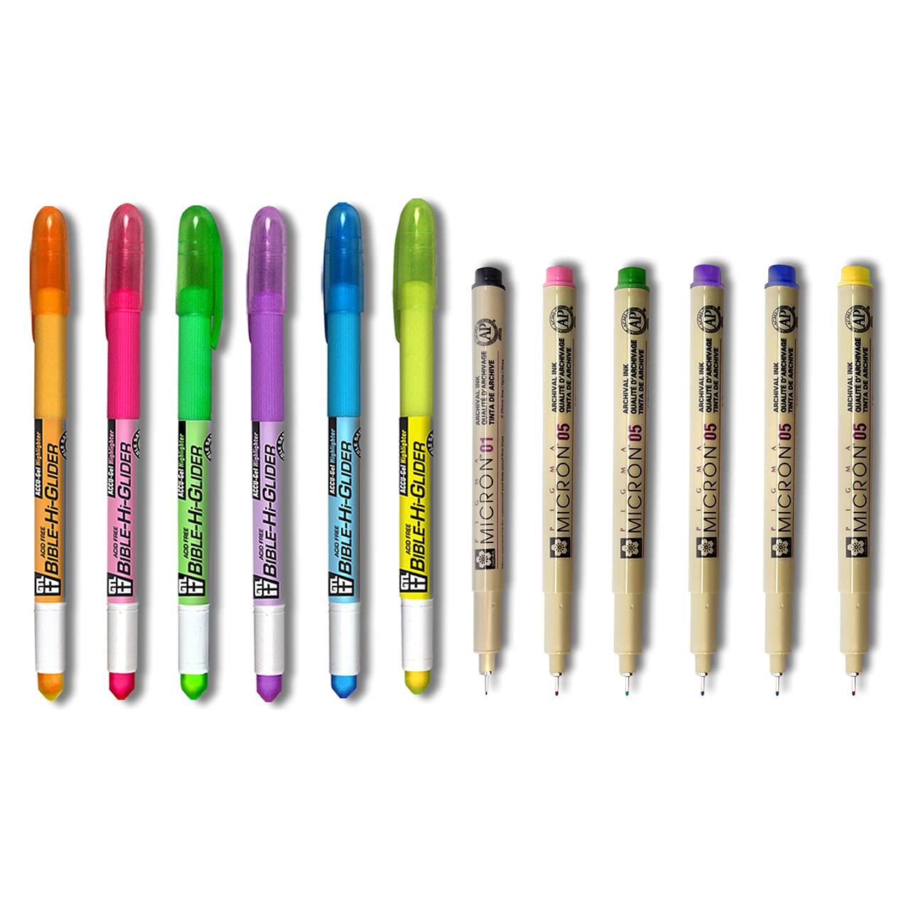 G.T. Luscombe Deluxe No Bleed Bible Study Kit with Accu-Gel Highlighter & Pigma Micron Pens (01 Fine & 05 Medium) - Perfect for Scripture Marking, Note Taking & Devotional Study | New Packaging