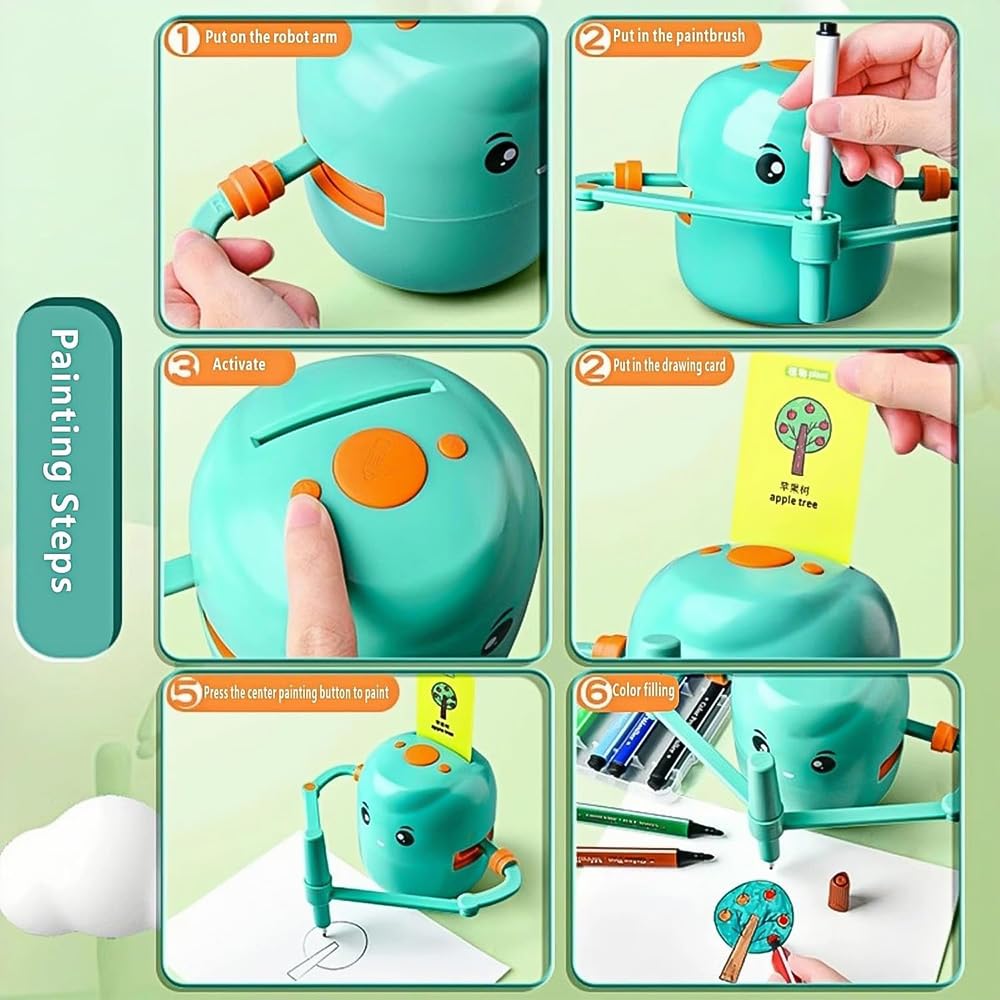 Artiee Smart Drawing Robot for Kids Ages 4-12 | Interactive Educational Art Toy with 100 Drawing Cards, Music & Voice Recognition | USB Rechargeable STEM Learning Gift (Green) - Perfect for Birthday Presents, Classroom Activities & Creative Playtime