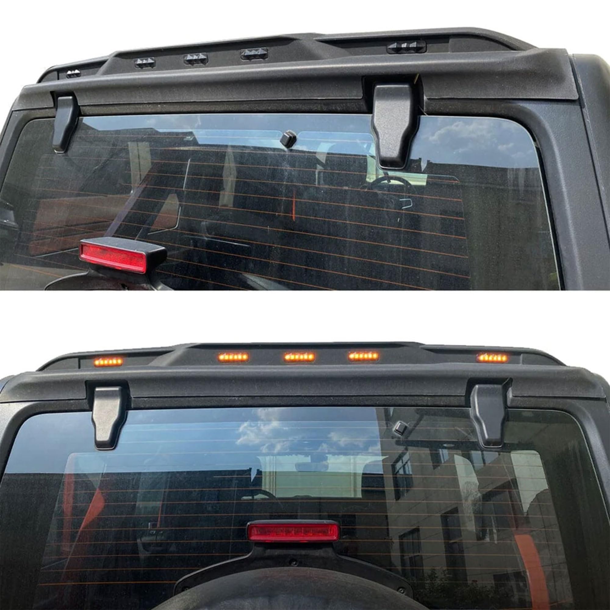 2018-2024 Jeep Wrangler JL Black Rear Roof Spoiler with Amber LED Lights | Aerodynamic Upgrade for Off-Road & Street Driving
